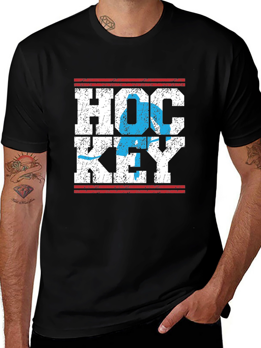 Distressed Hockey Graphic Tee - Black