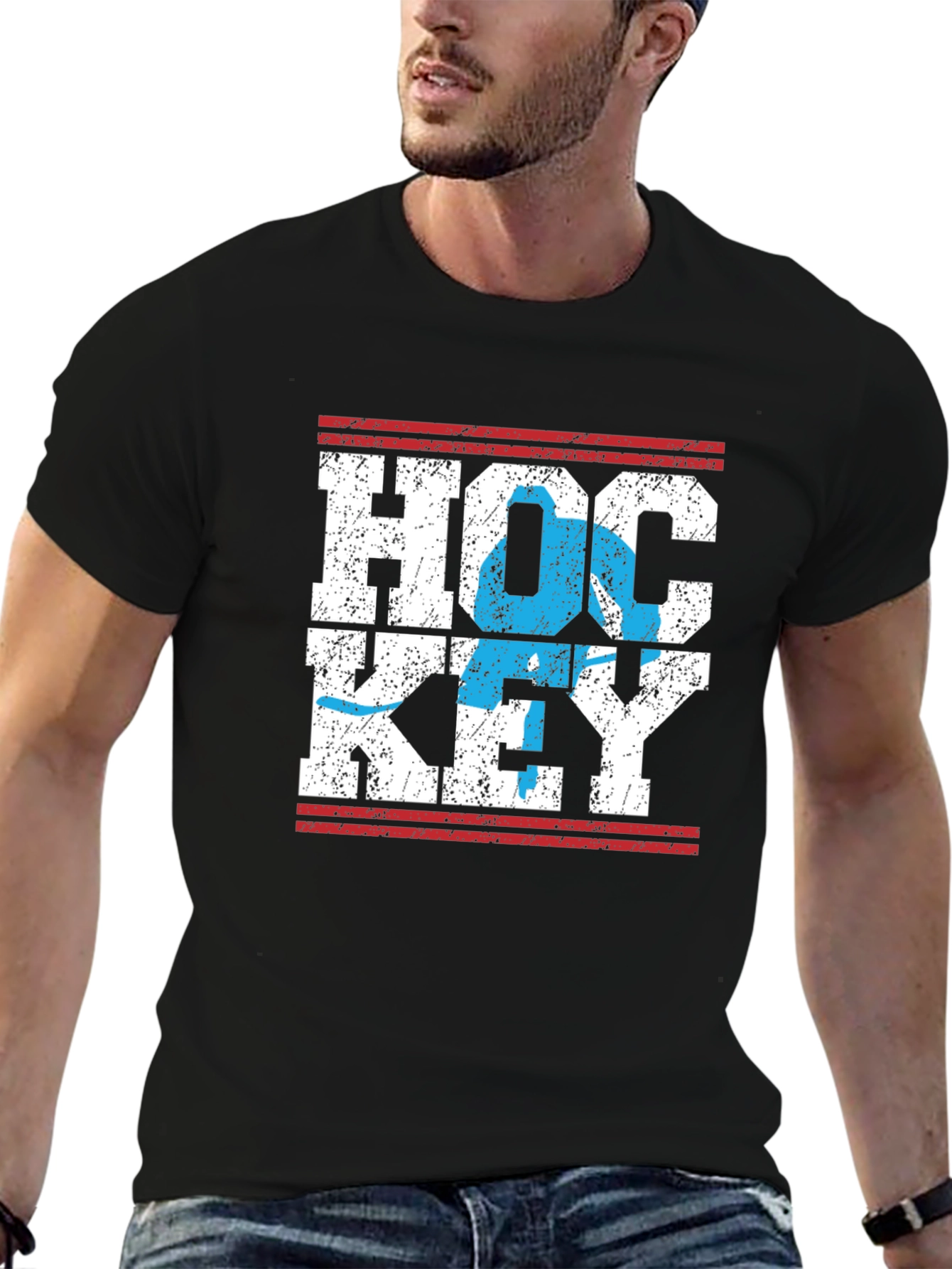 Distressed Hockey Graphic Tee - Black
