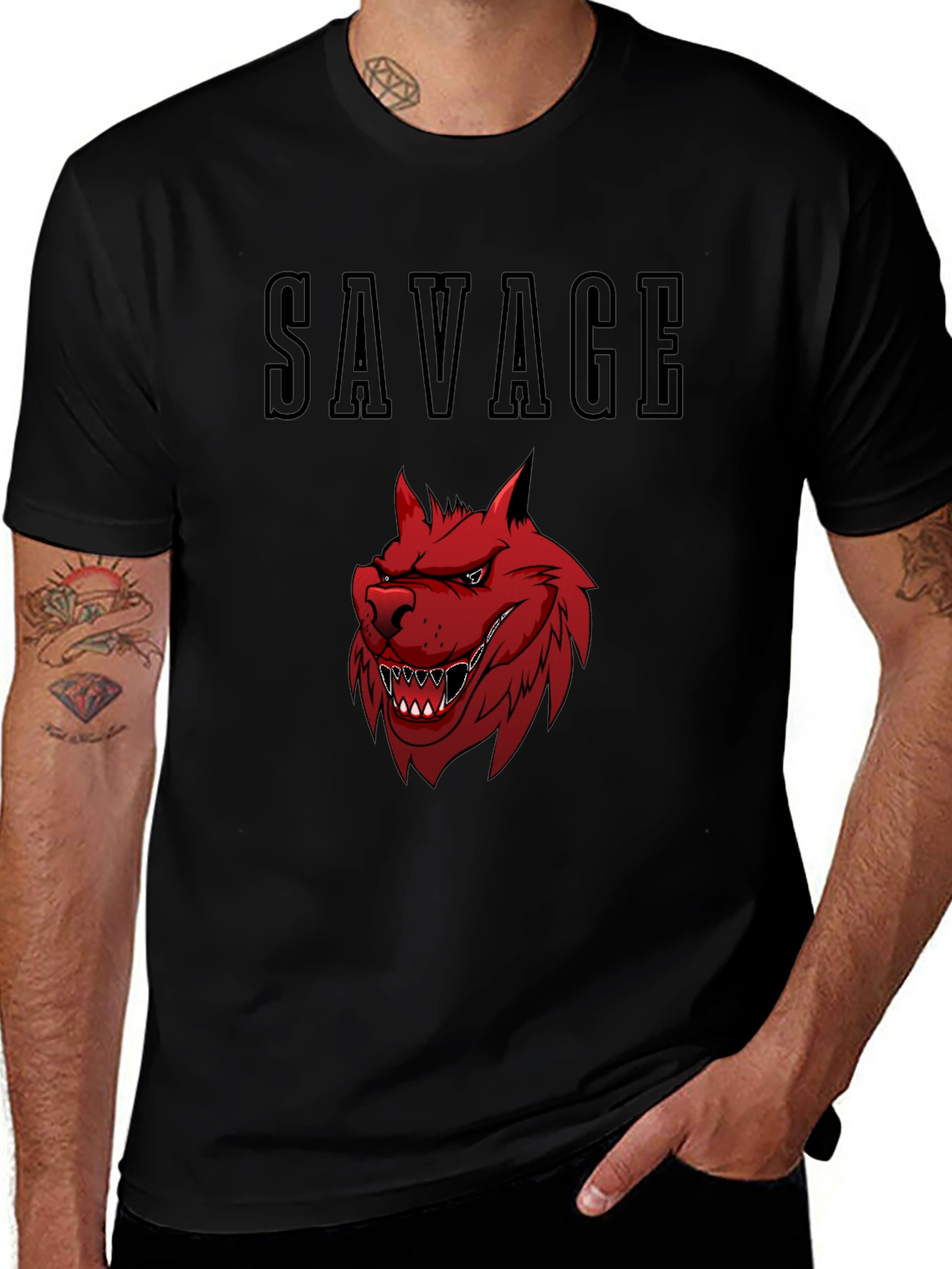 Savage Wolf Graphic Tee - Bold Black T-Shirt