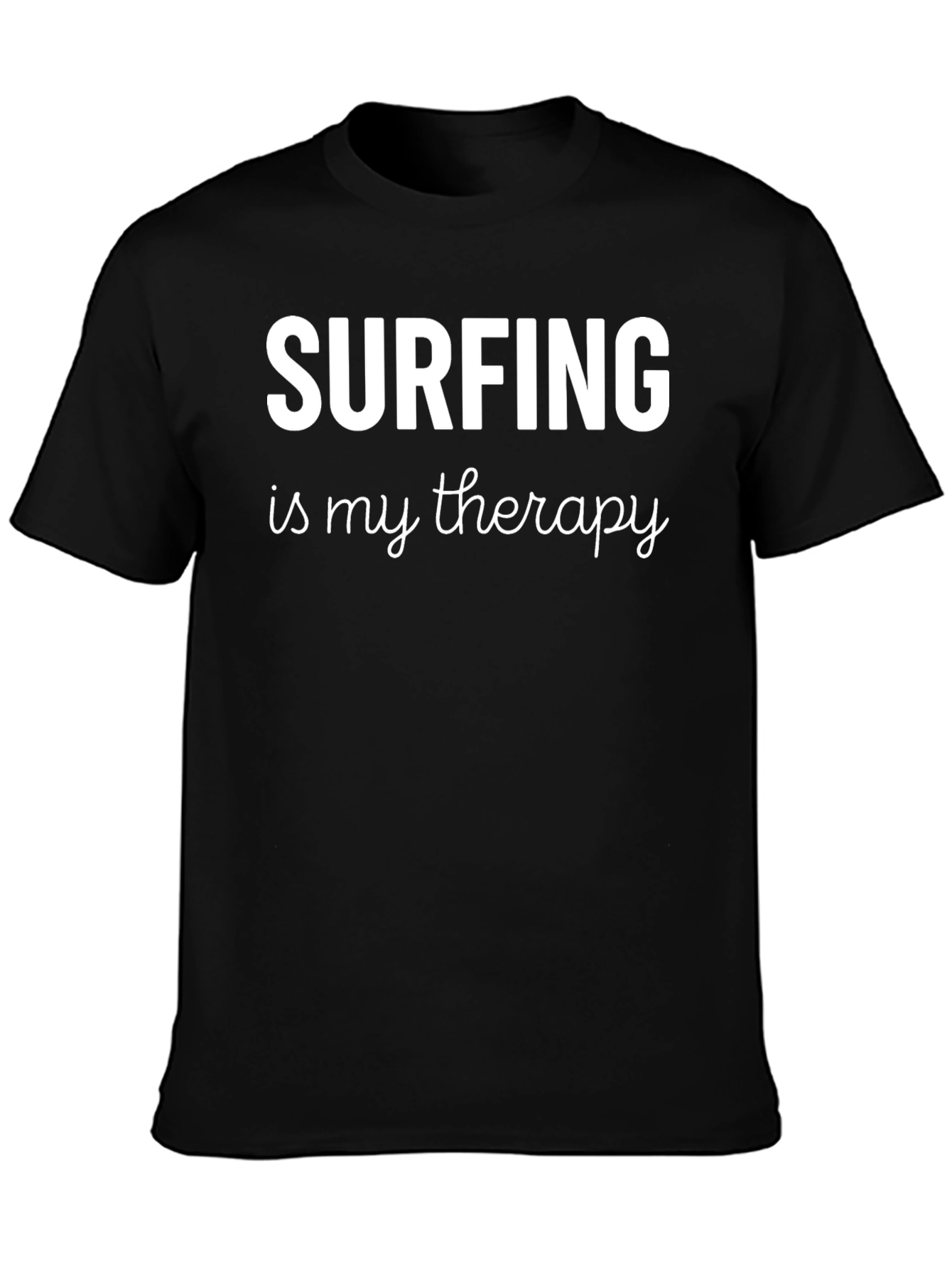 Surfing is My Therapy Black Graphic T-Shirt