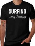 Surfing is My Therapy Black Graphic T-Shirt
