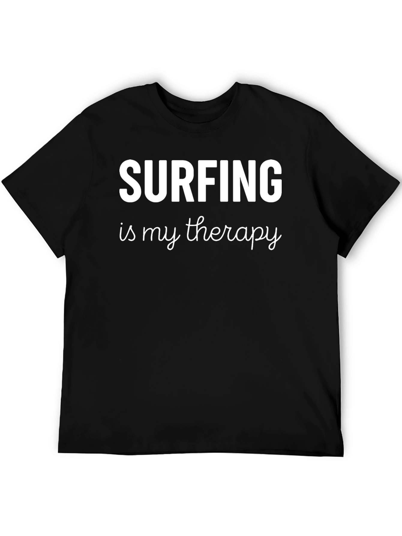 Surfing is My Therapy Black Graphic T-Shirt