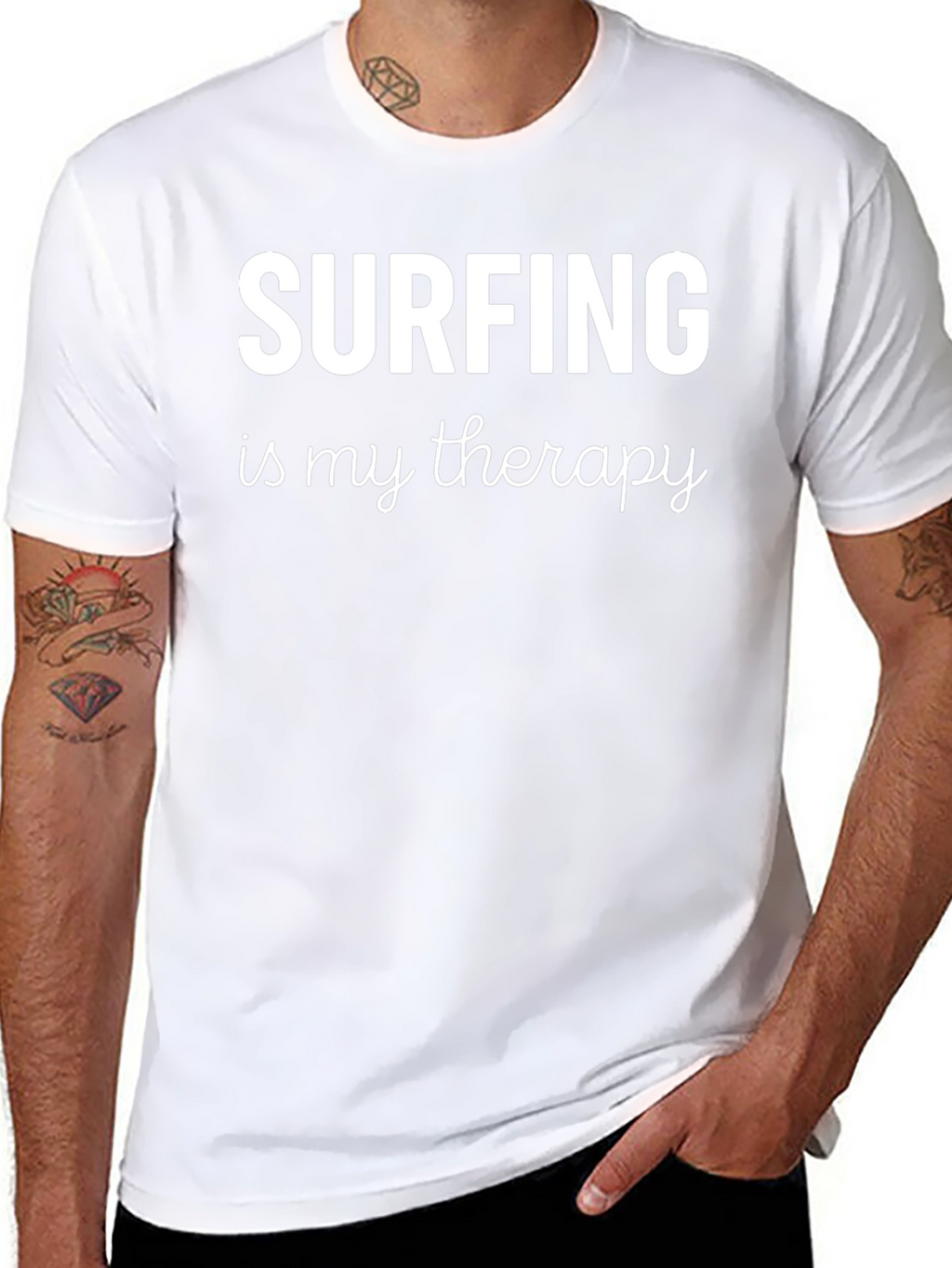 Surfing is My Therapy Black Graphic T-Shirt