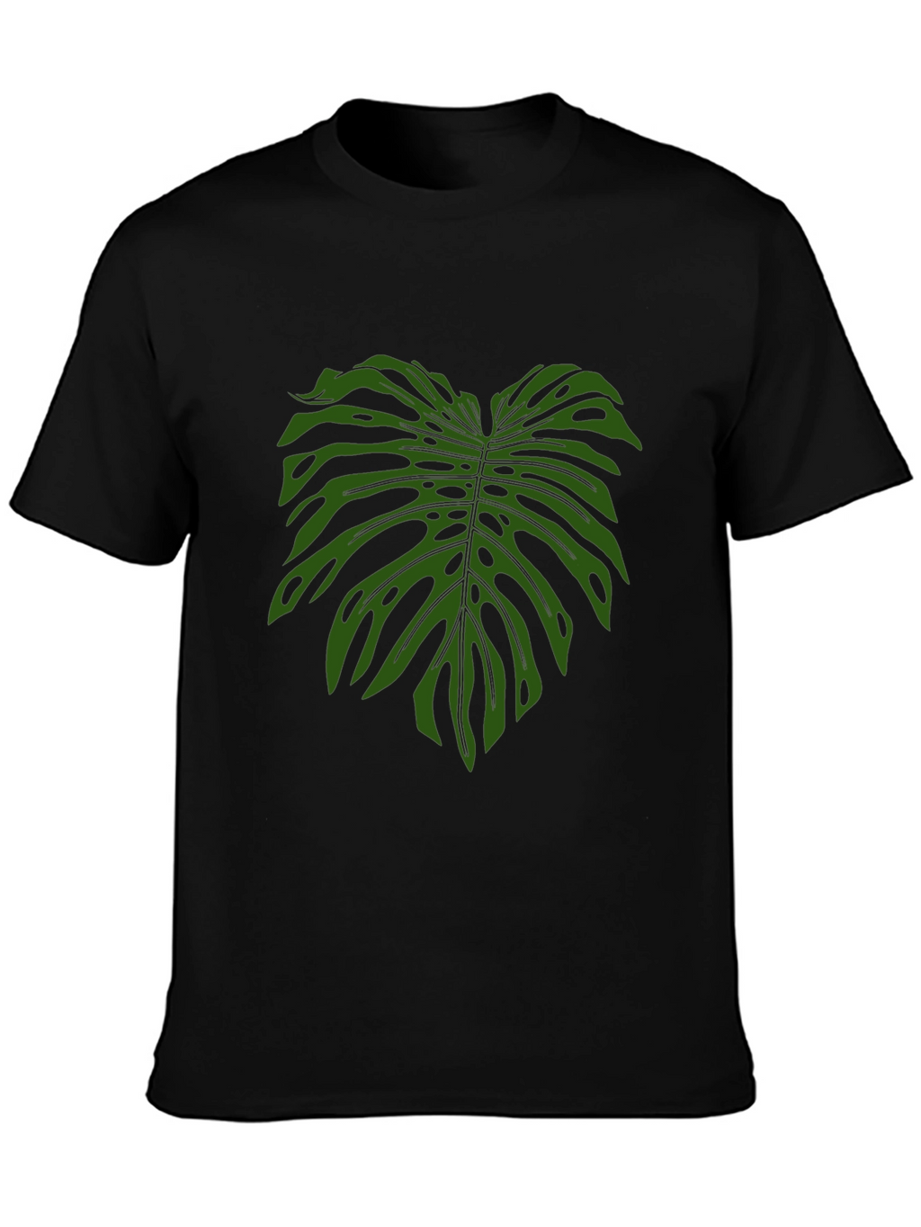 Tropical Monstera Leaf Print Black T-Shirt