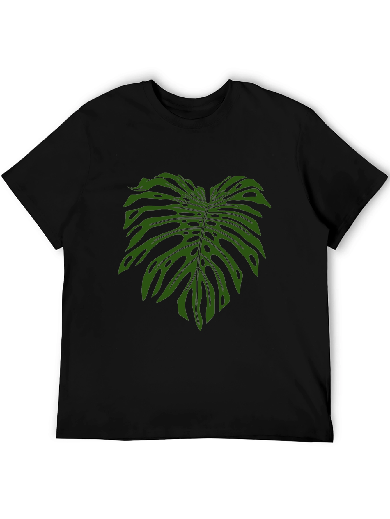 Tropical Monstera Leaf Print Black T-Shirt