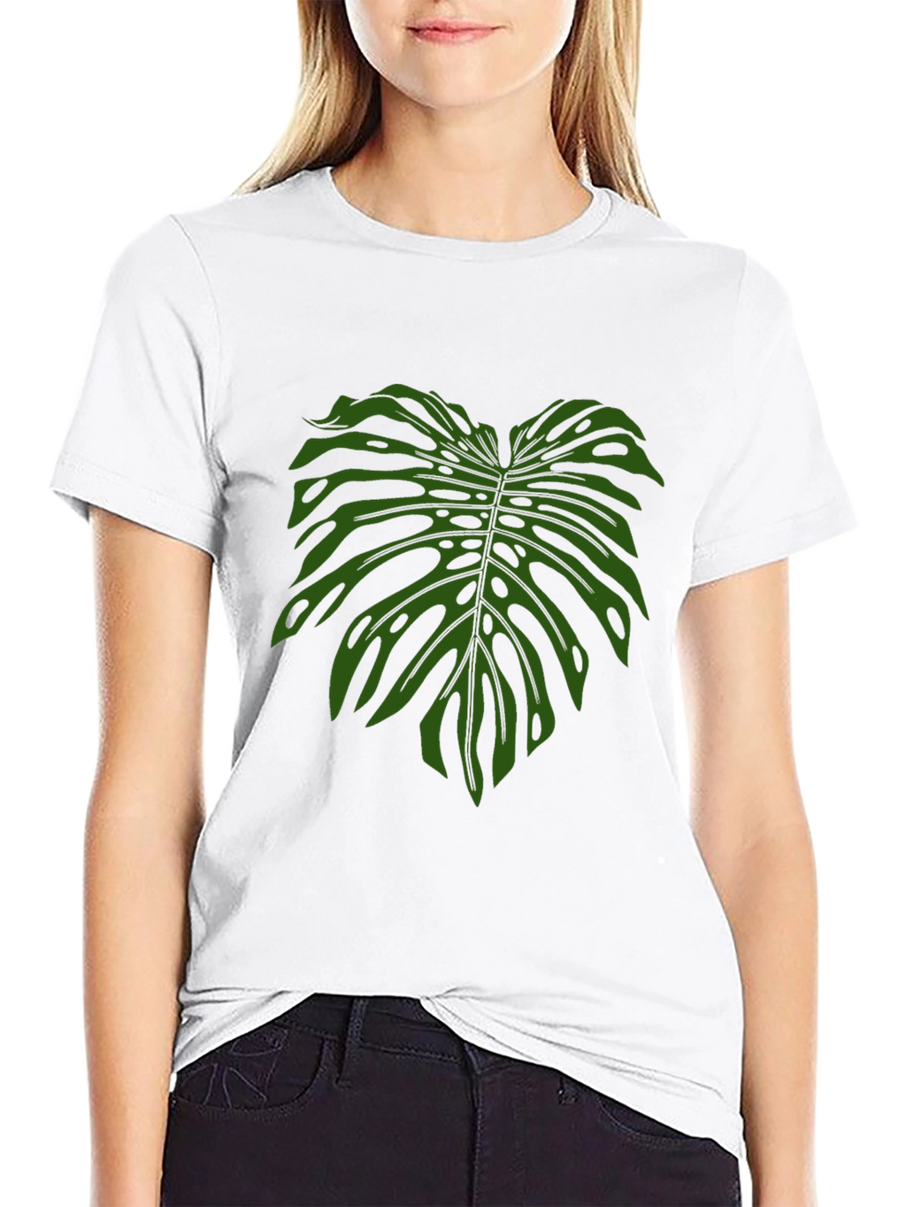 Tropical Monstera Leaf Print Black T-Shirt