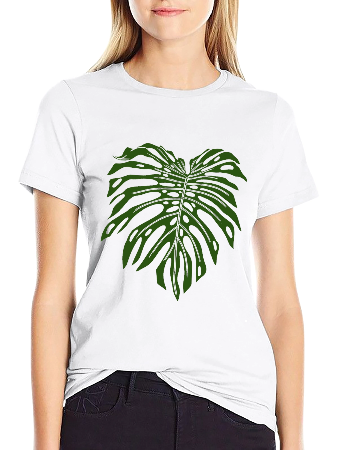 Tropical Monstera Leaf Print Black T-Shirt