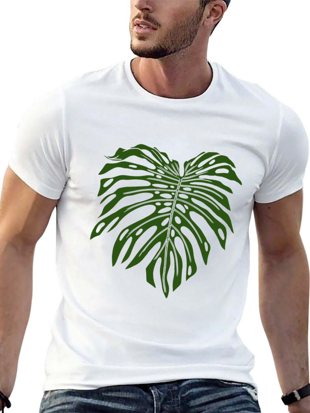 Tropical Monstera Leaf Print Black T-Shirt
