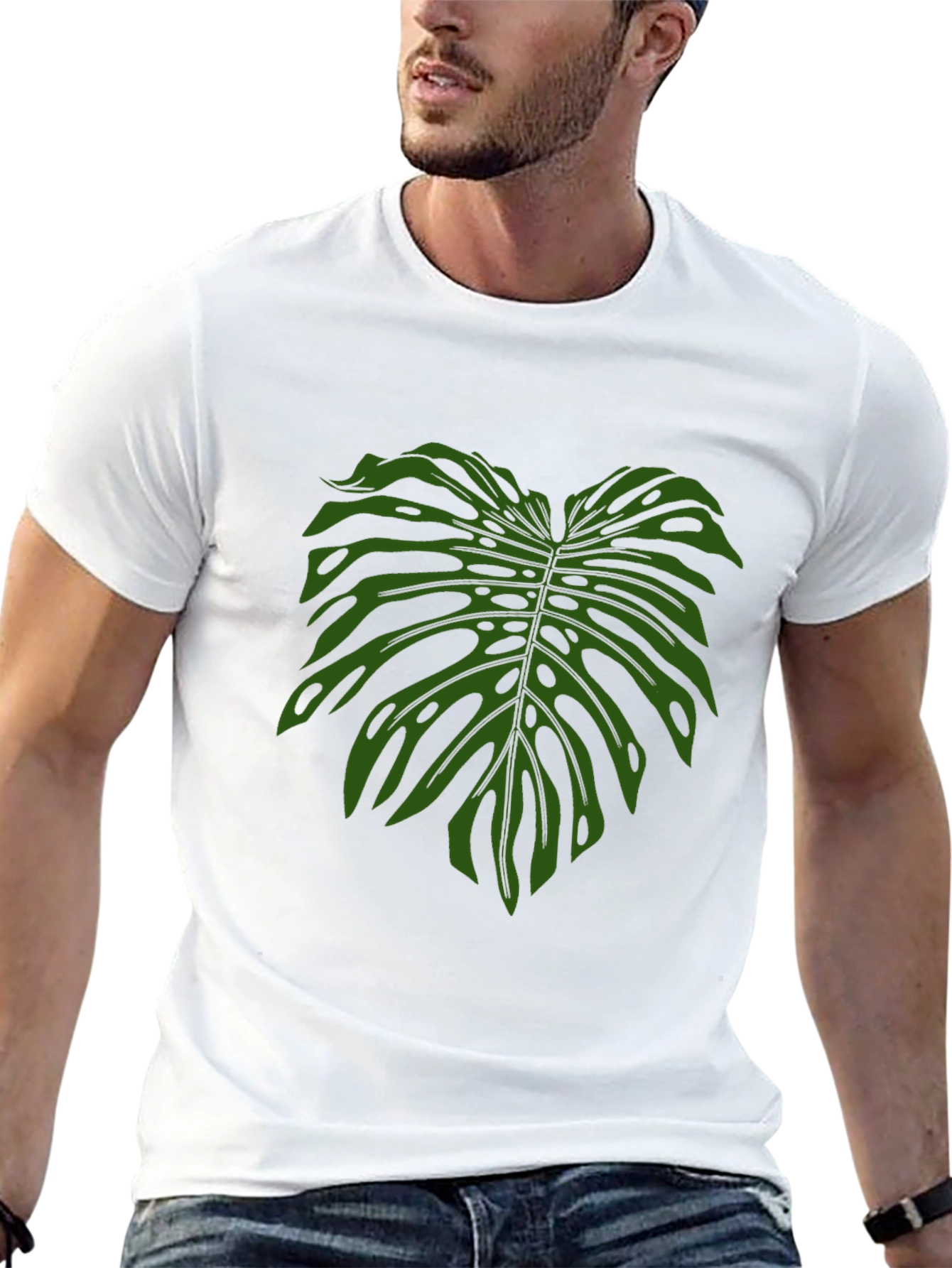 Tropical Monstera Leaf Print Black T-Shirt