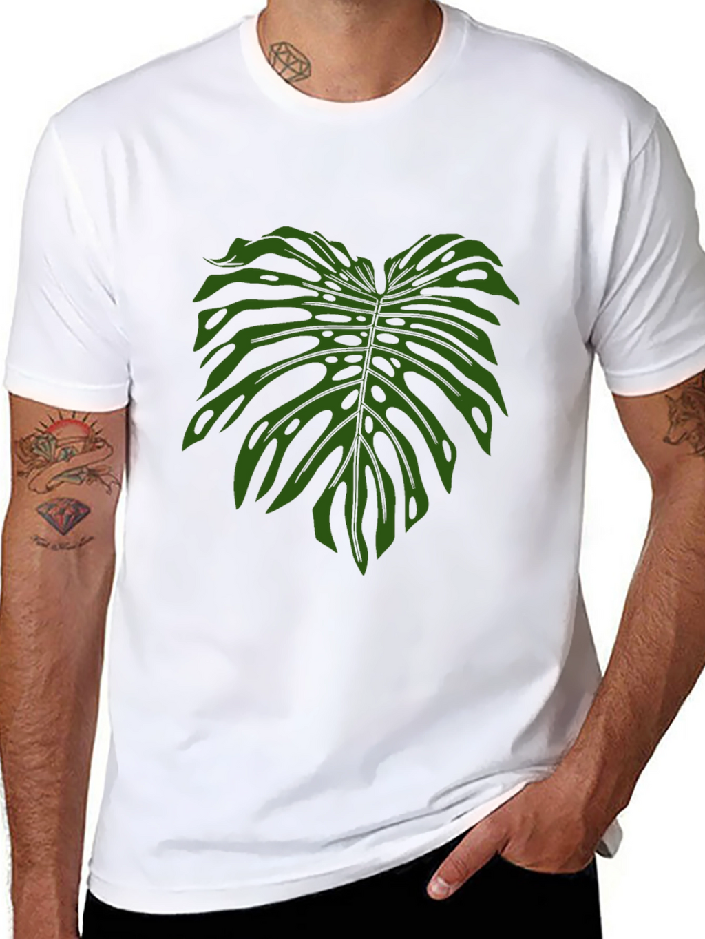 Tropical Monstera Leaf Print Black T-Shirt