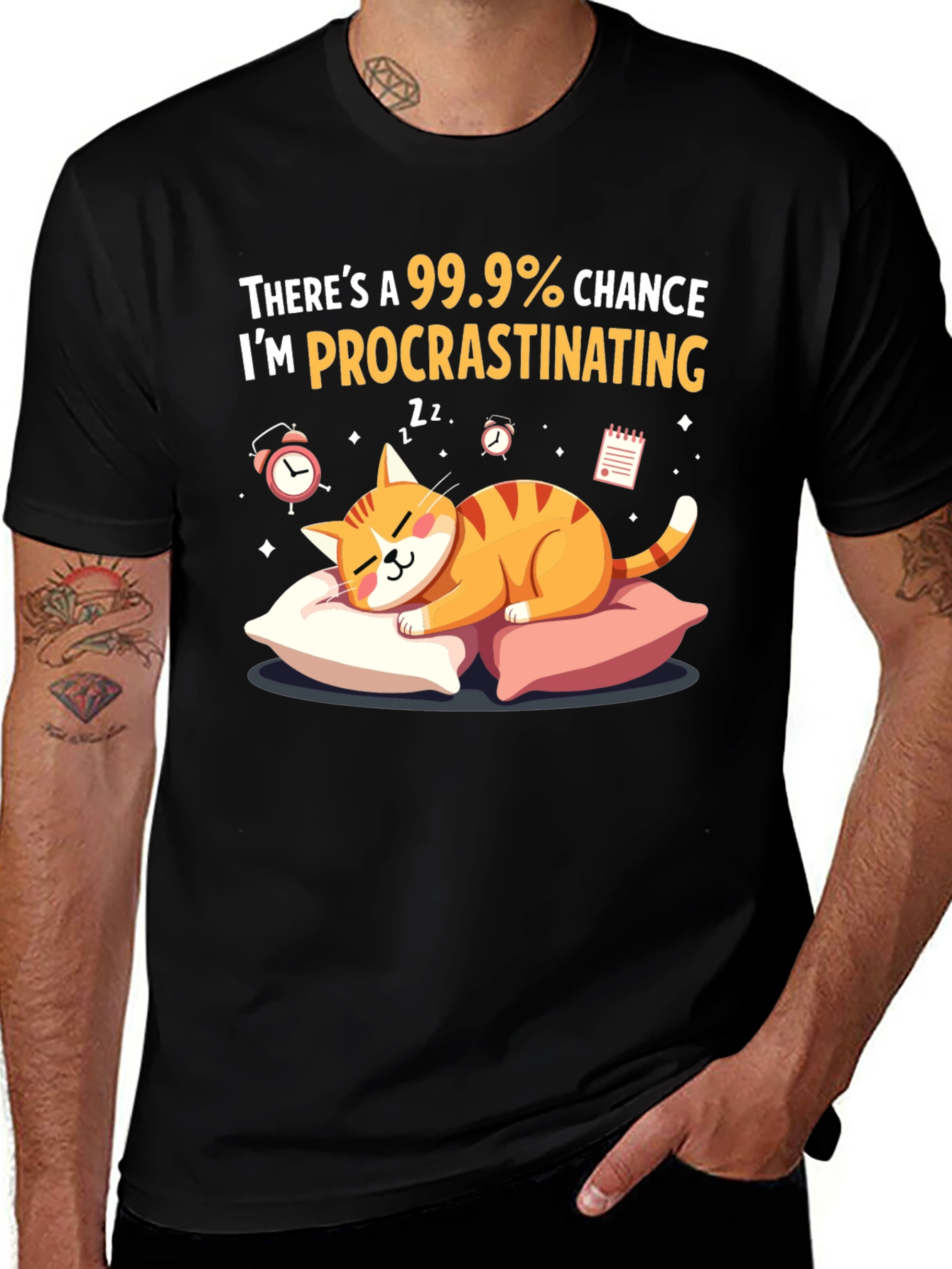 Procrastinating Cat Graphic T-Shirt