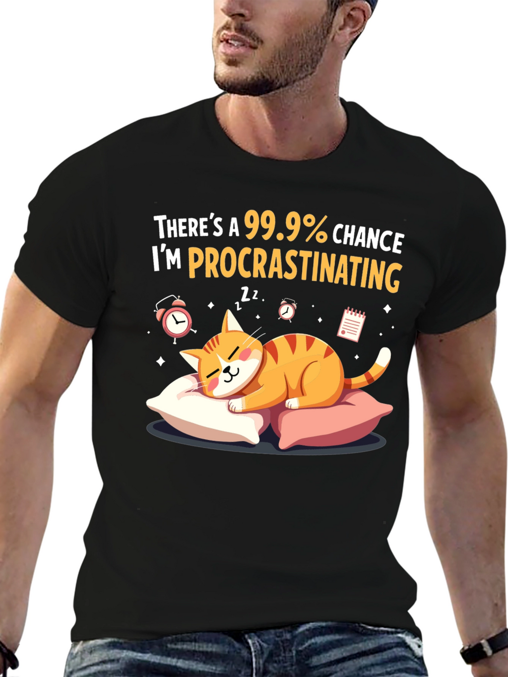Procrastinating Cat Graphic T-Shirt