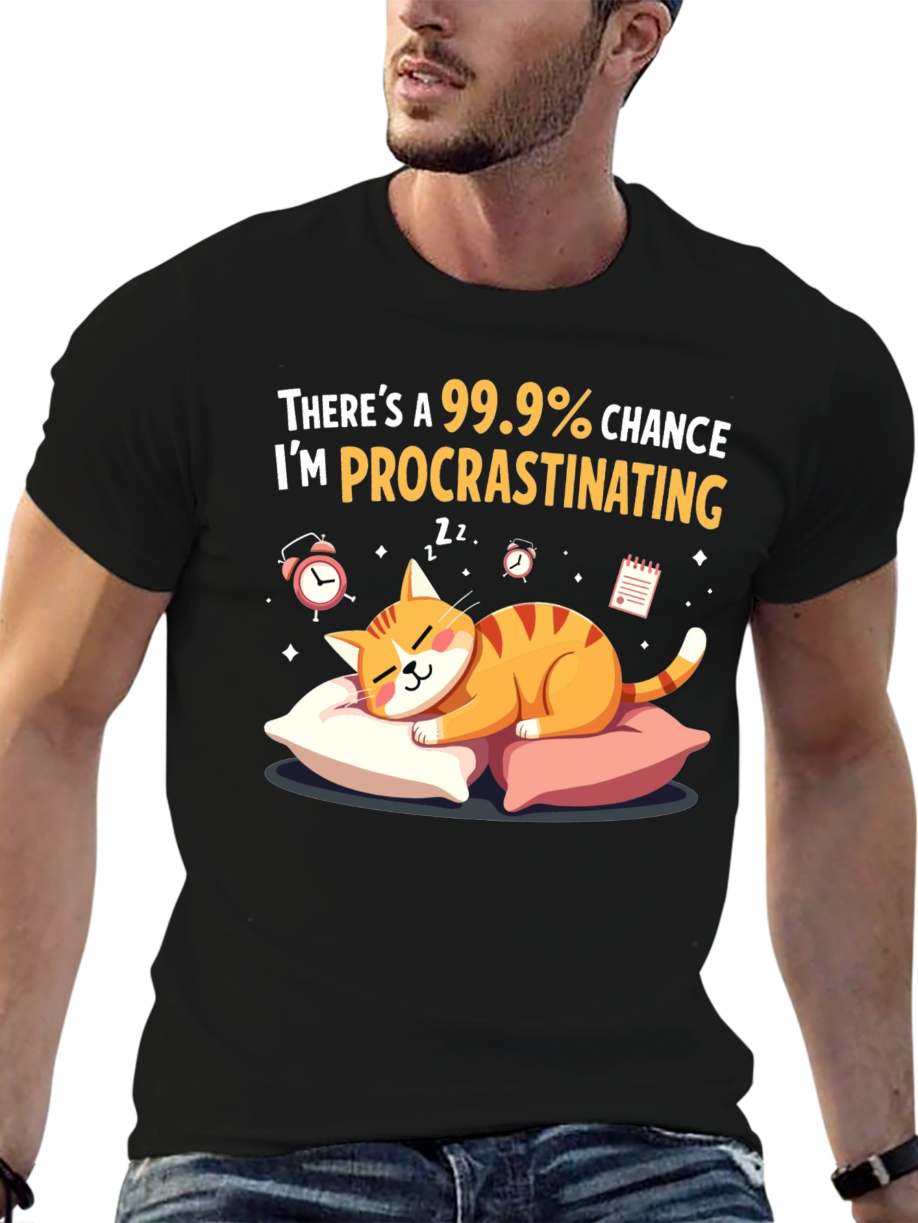 Procrastinating Cat Graphic T-Shirt