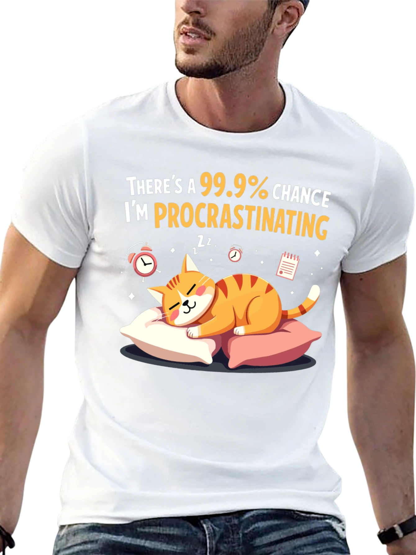 Procrastinating Cat Graphic T-Shirt