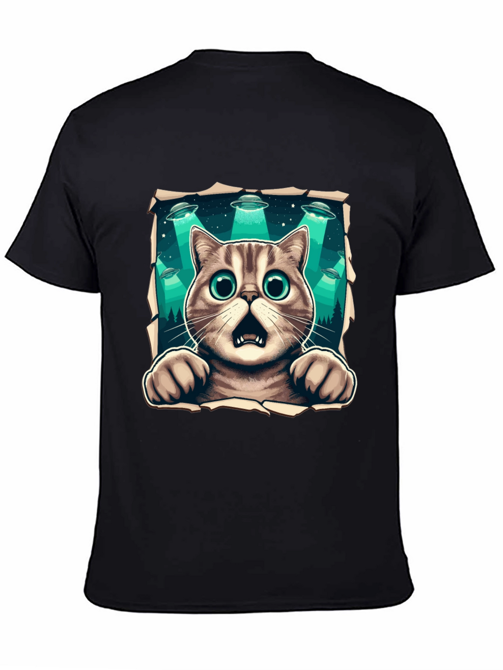 Alien Abduction Cat Graphic T-Shirt