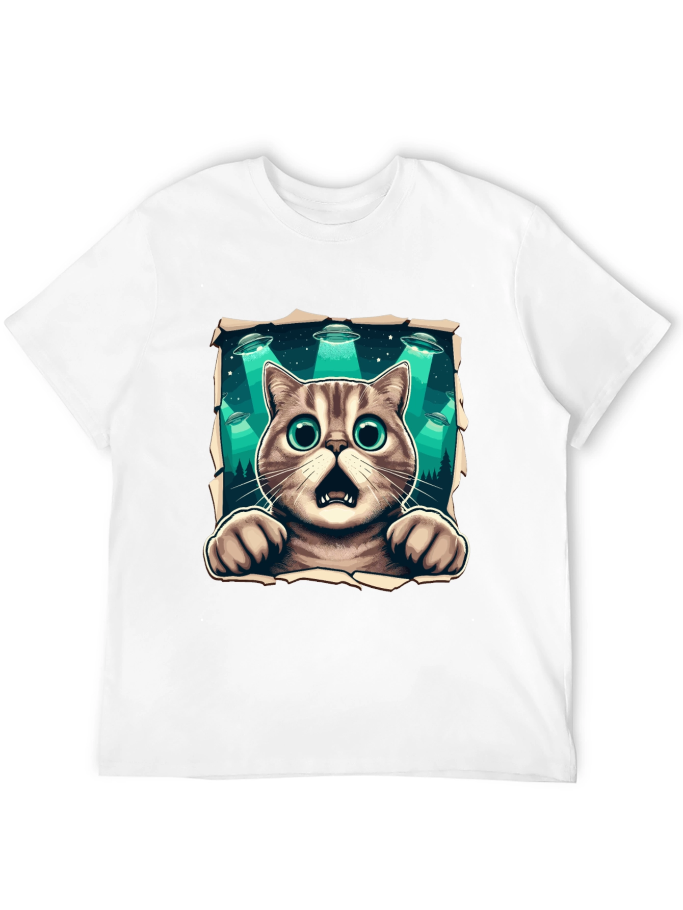 Alien Abduction Cat Graphic T-Shirt