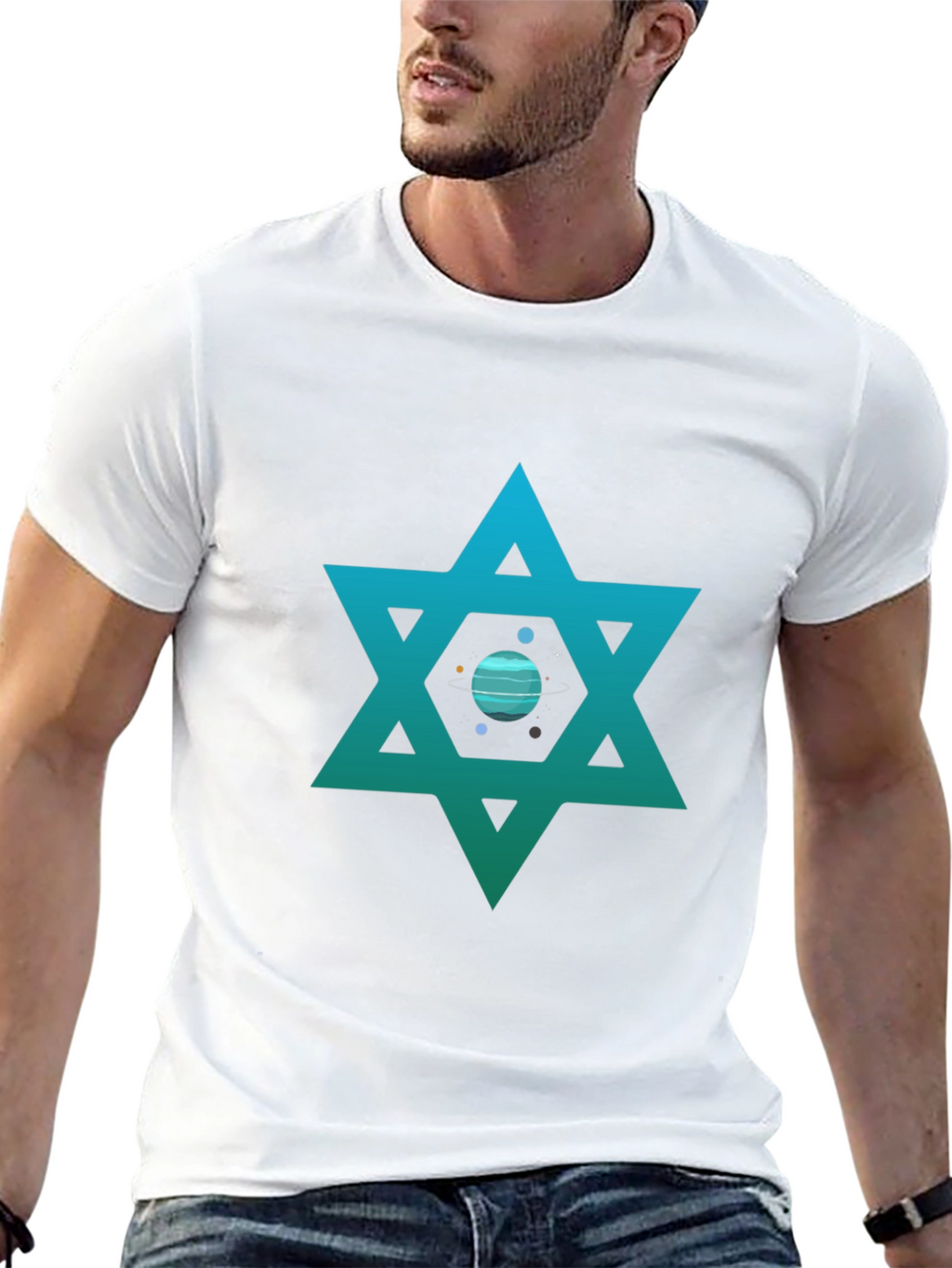 Star of David Planet Graphic T-Shirt