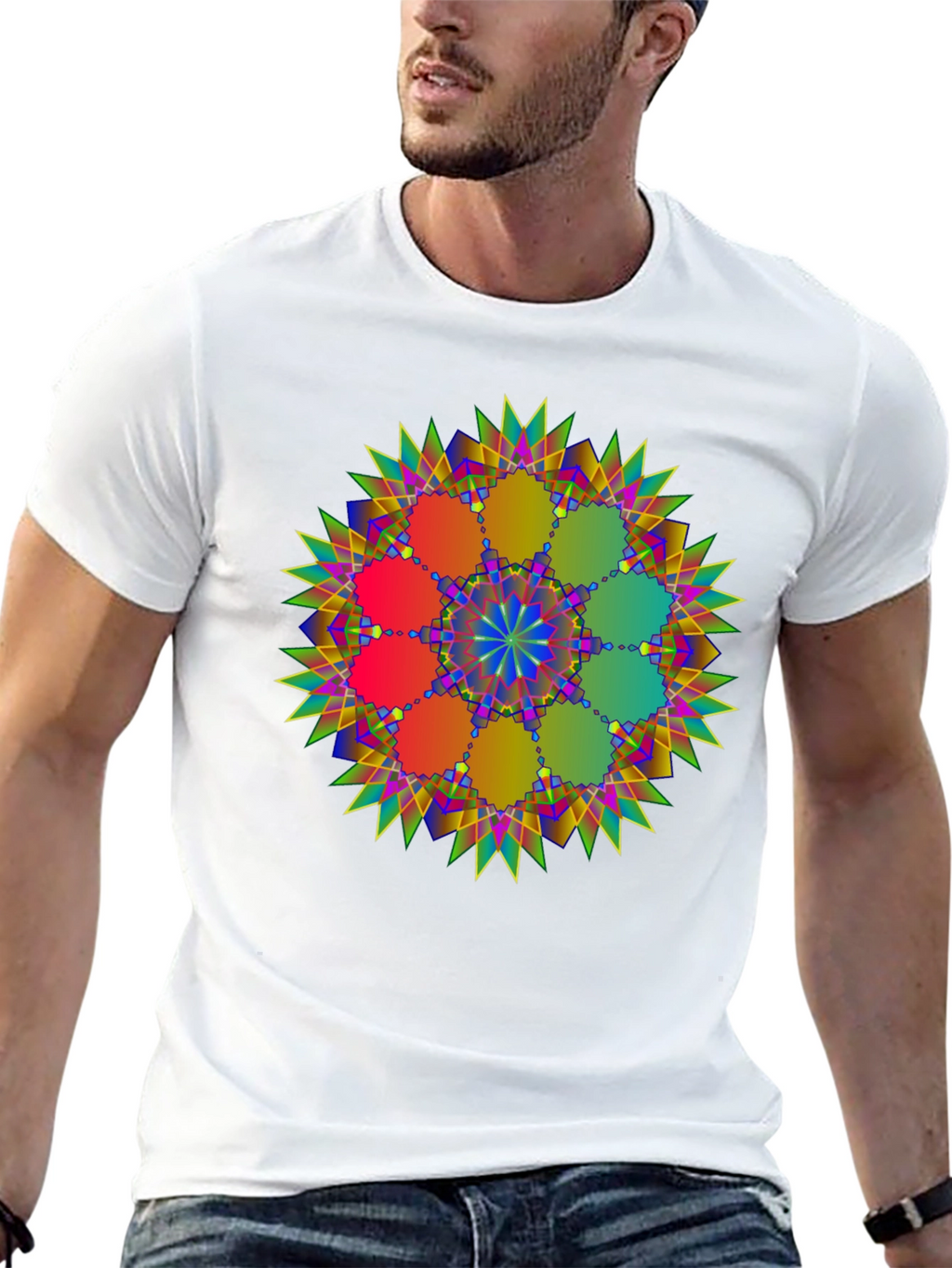 Geometric Mandala Design Black T-Shirt