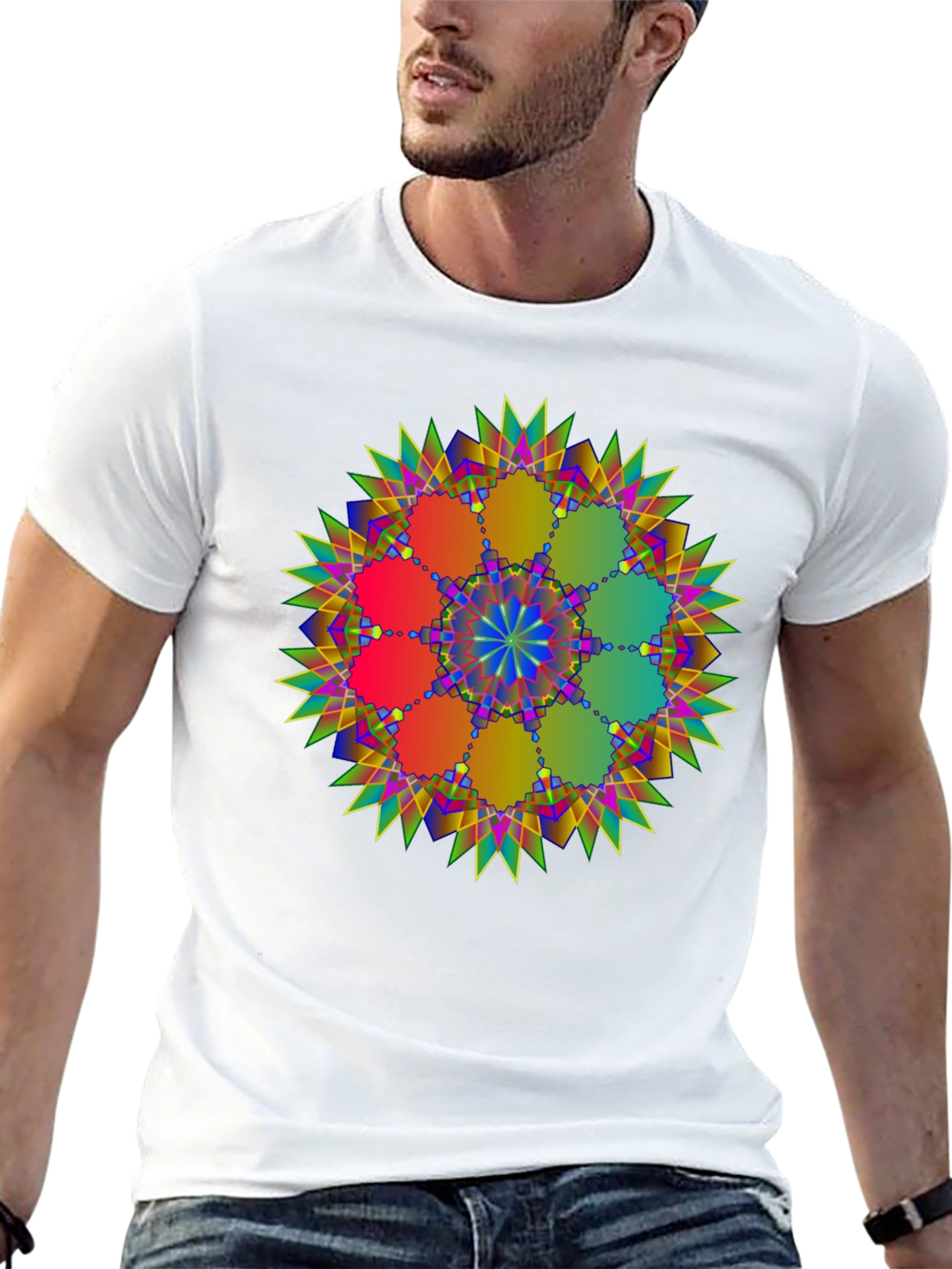 Geometric Mandala Design Black T-Shirt