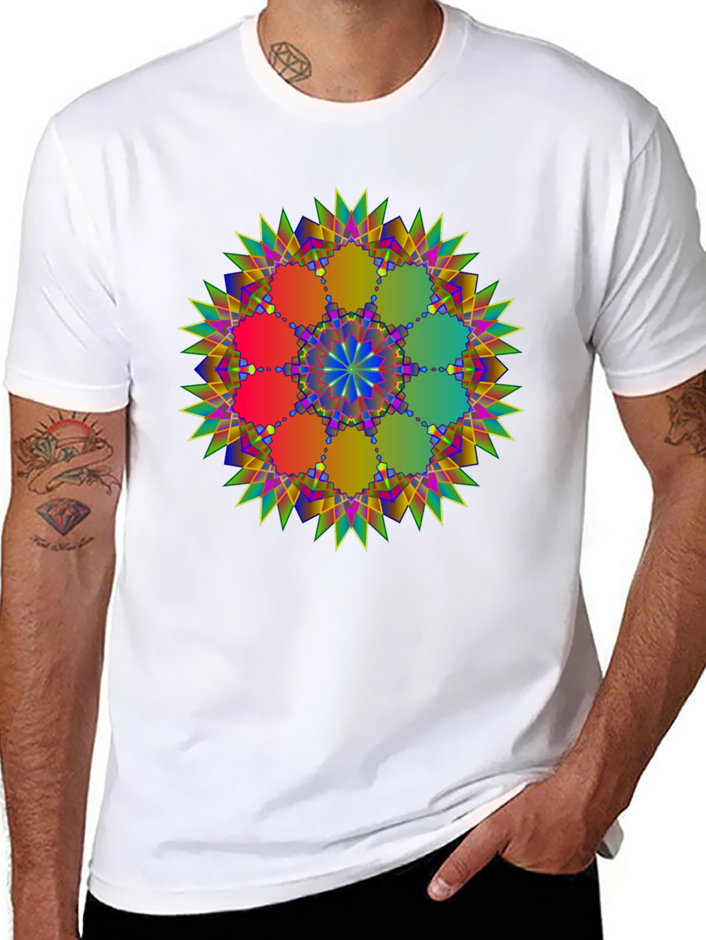 Geometric Mandala Design Black T-Shirt