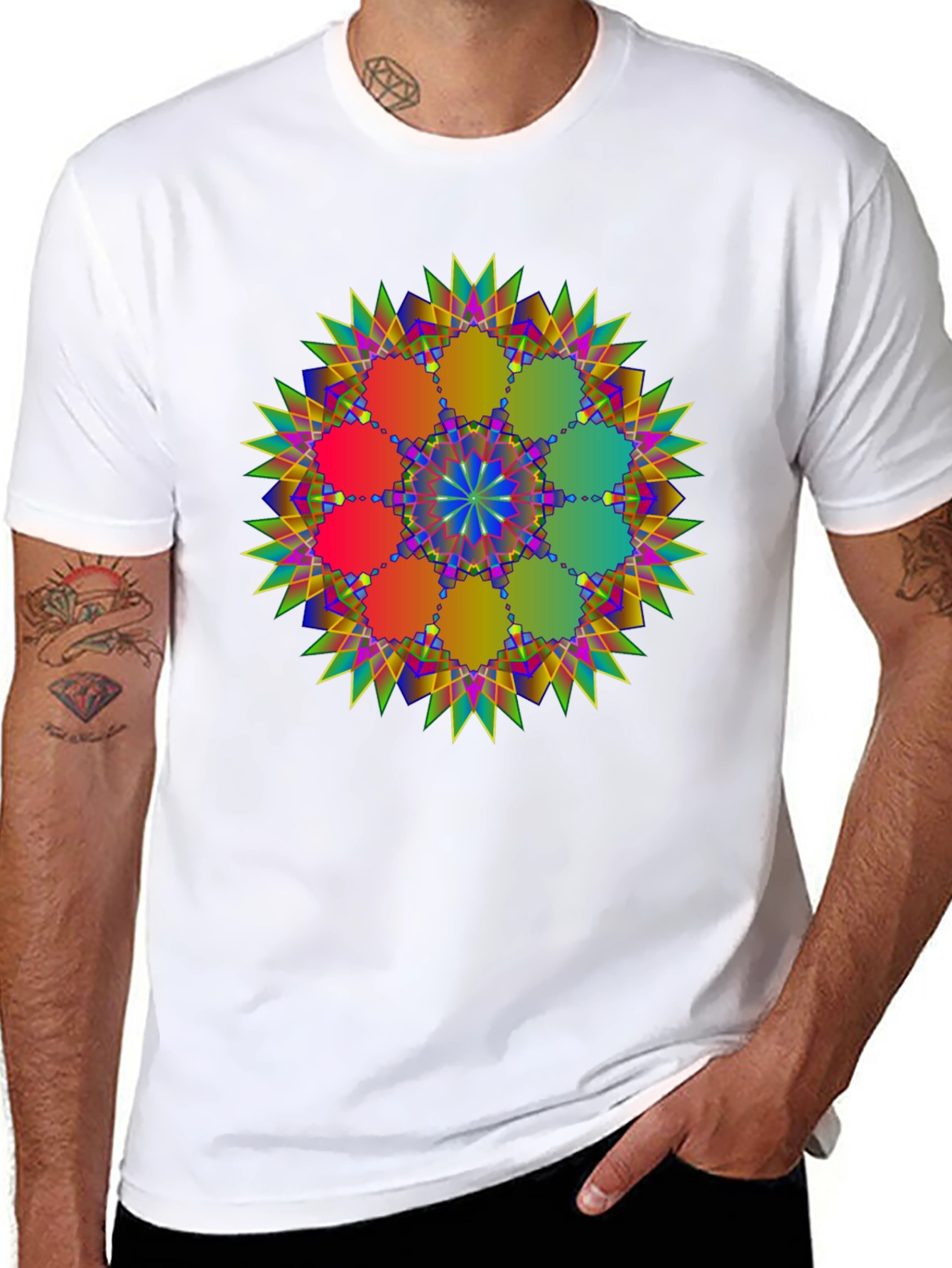 Geometric Mandala Design Black T-Shirt