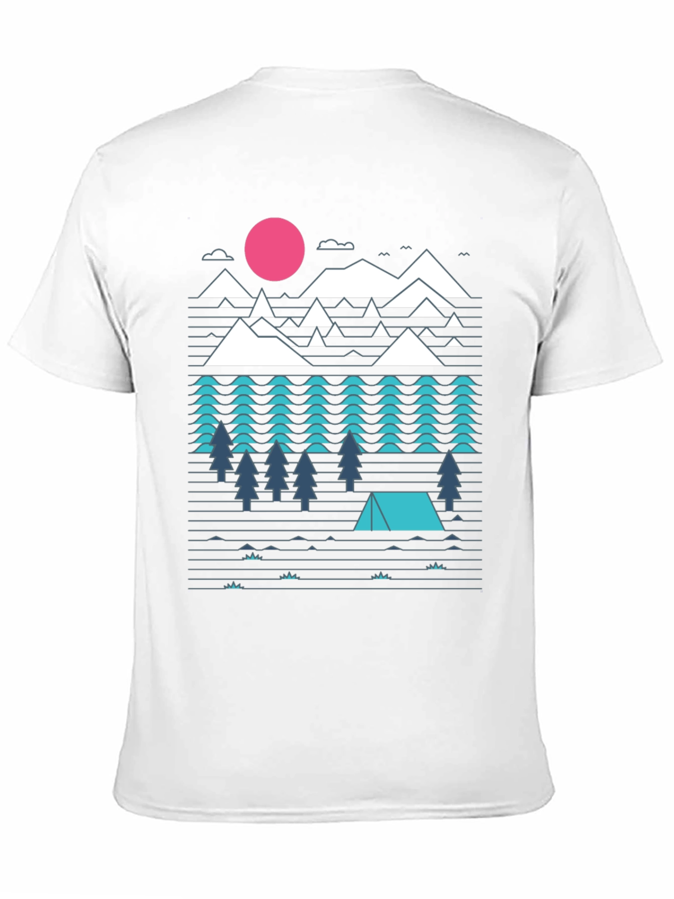 Geometric Mountain Camping Black Graphic Tee