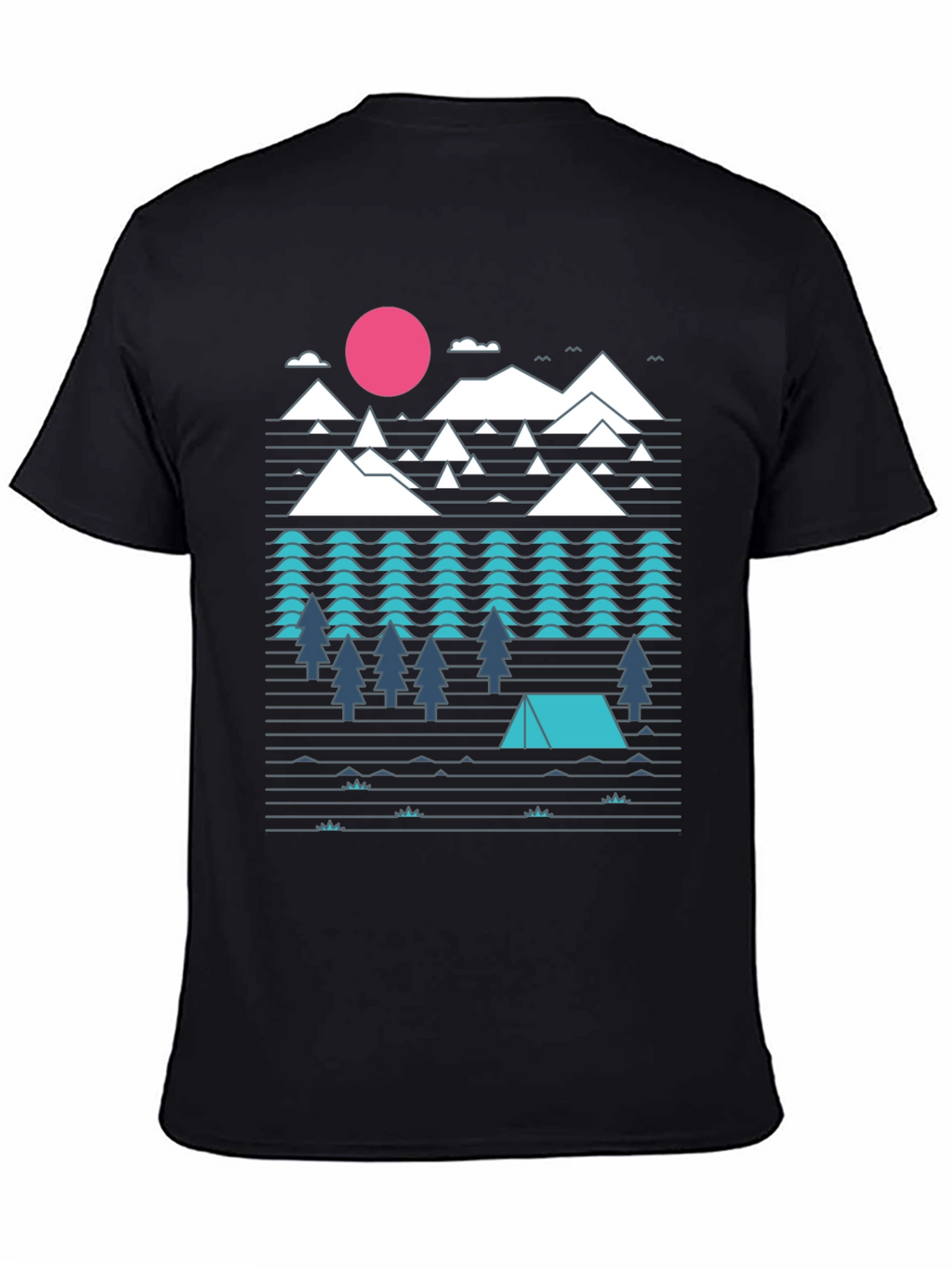 Geometric Mountain Camping Black Graphic Tee