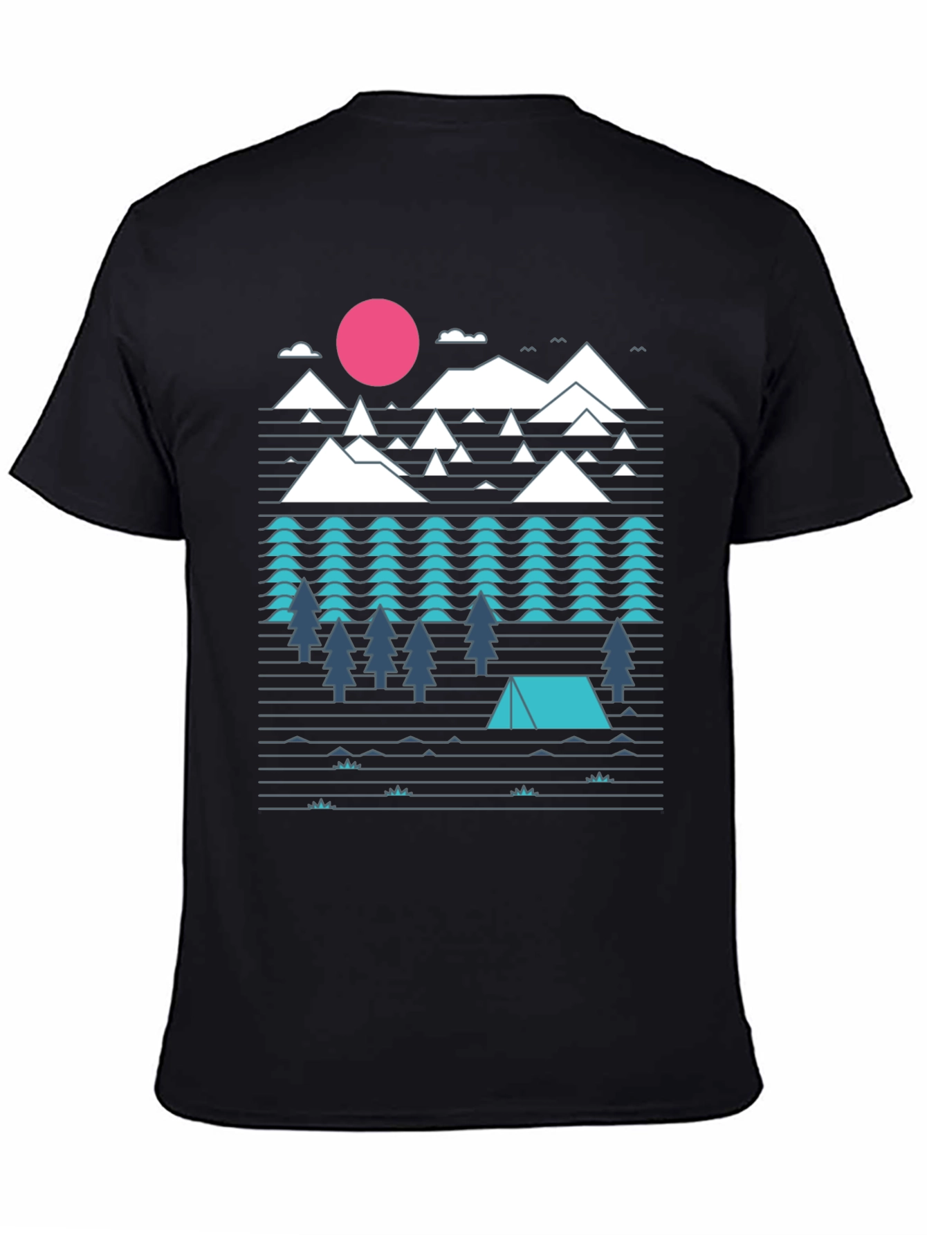 Geometric Mountain Camping Black Graphic Tee