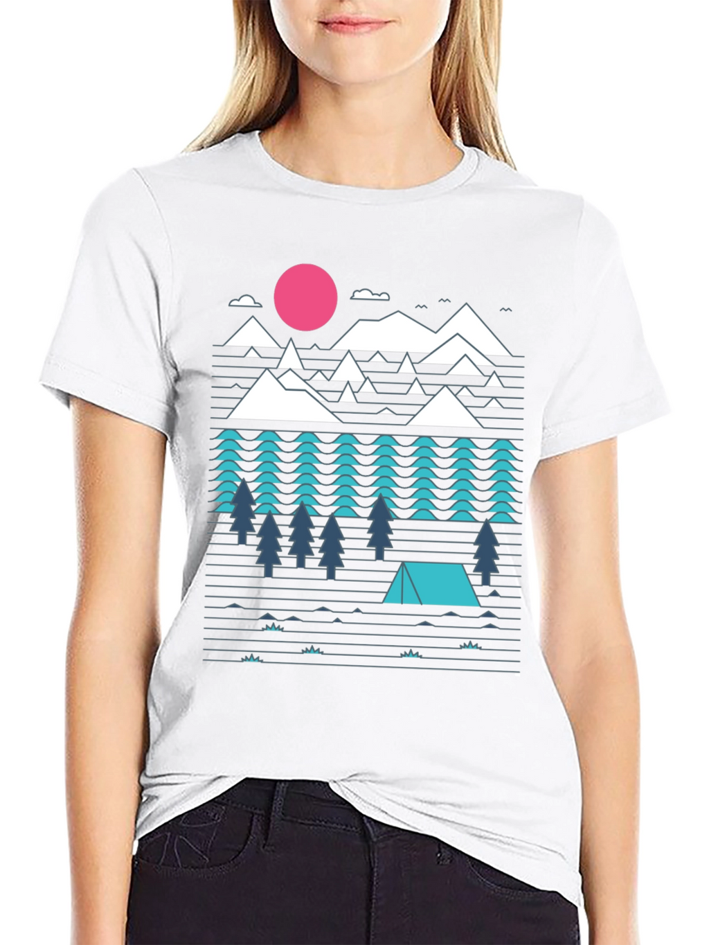Geometric Mountain Camping Black Graphic Tee