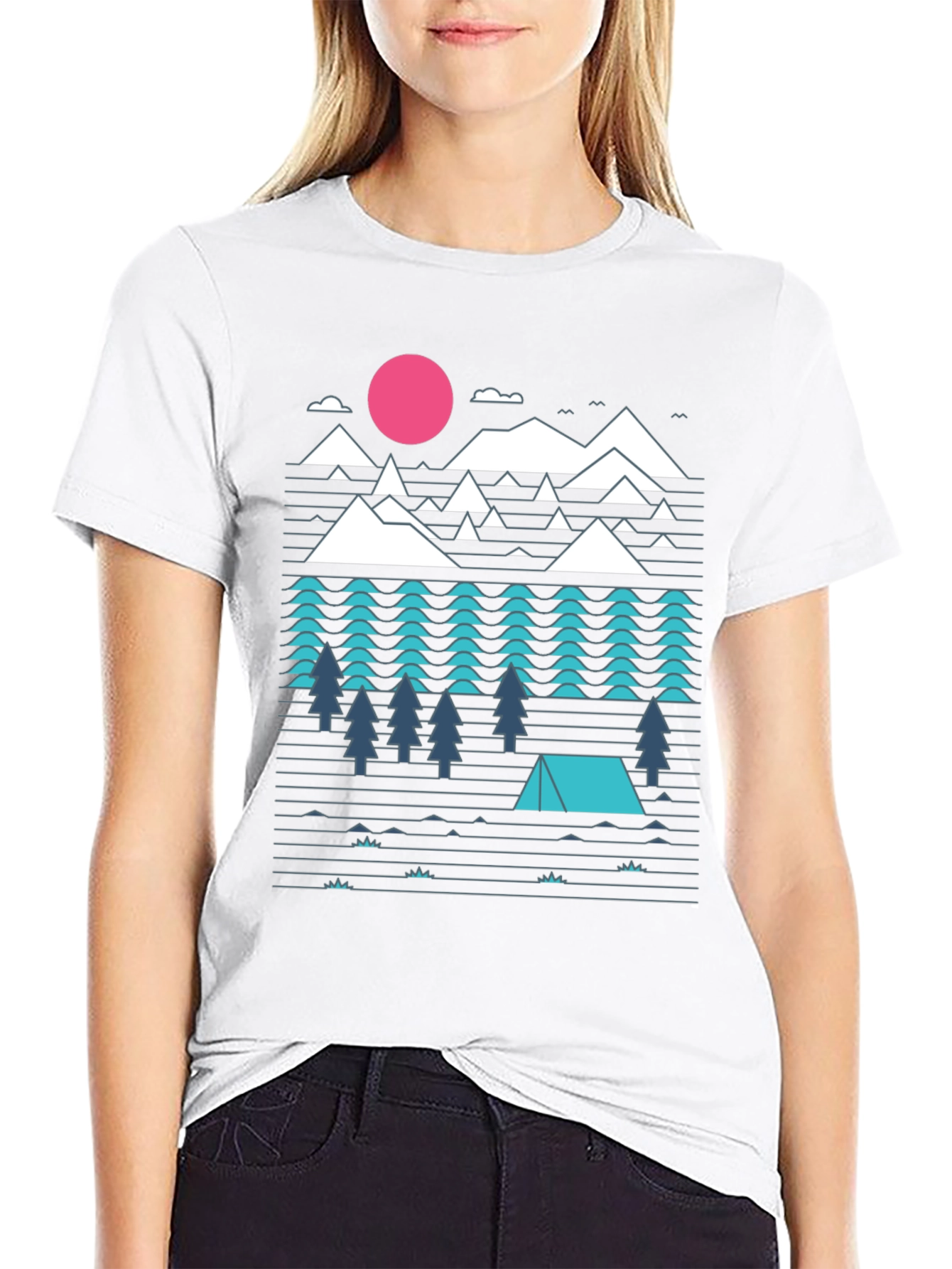 Geometric Mountain Camping Black Graphic Tee