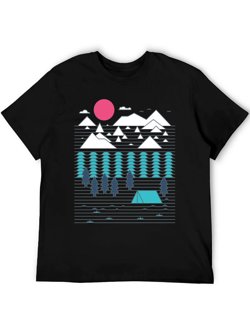 Geometric Mountain Camping Black Graphic Tee