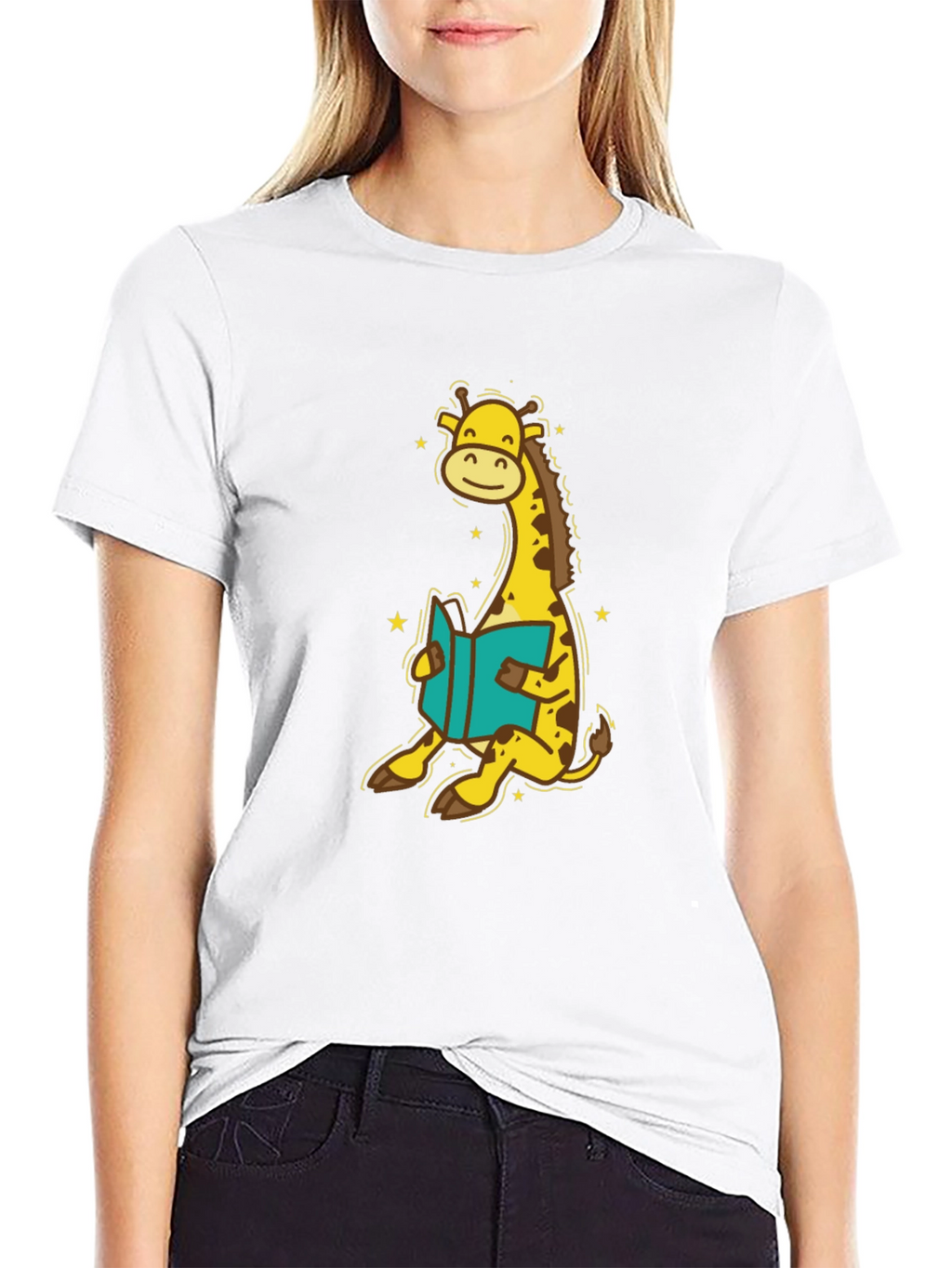 Giraffe Reading T-Shirt - Cute Cartoon Design