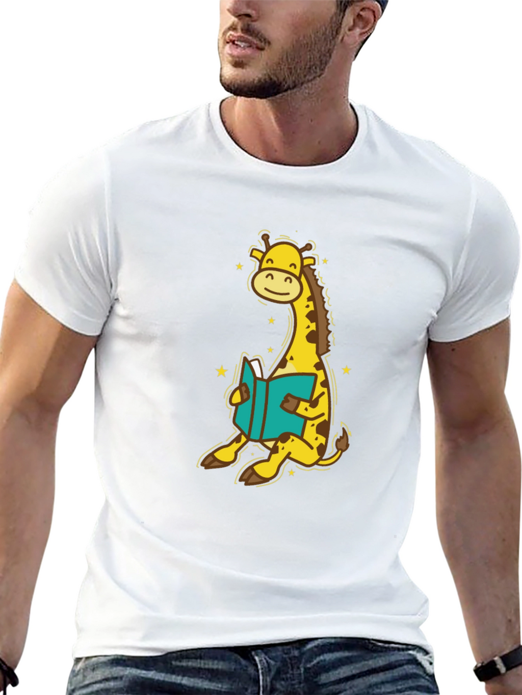 Giraffe Reading T-Shirt - Cute Cartoon Design
