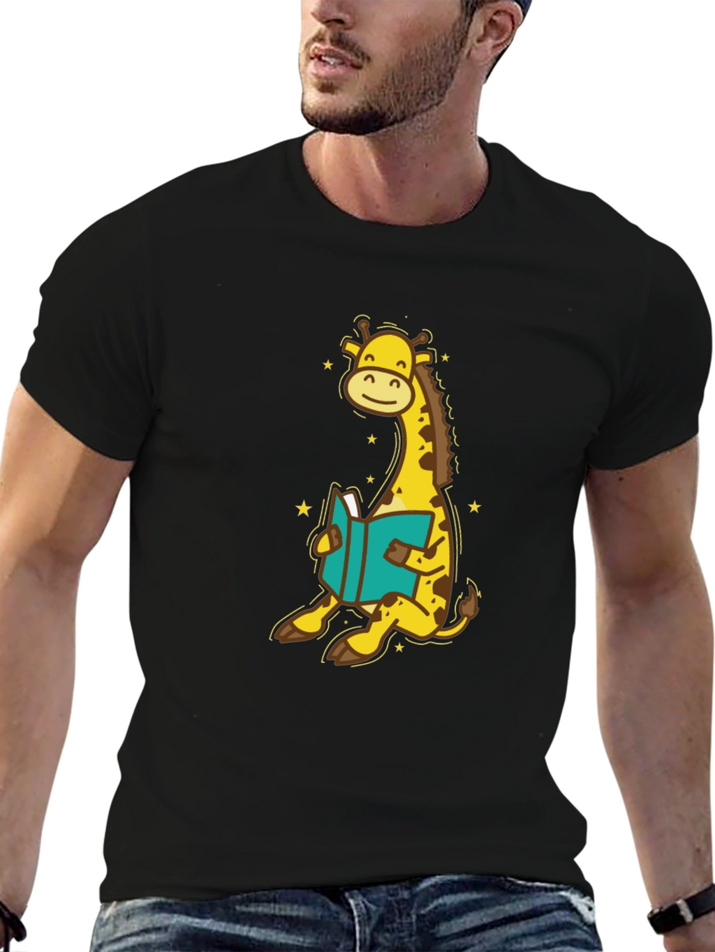 Giraffe Reading T-Shirt - Cute Cartoon Design