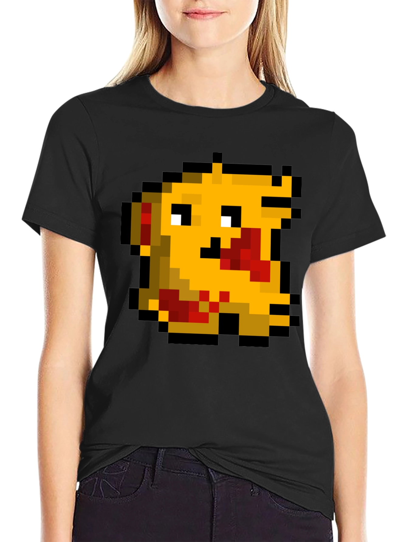 Pixel Monster Graphic Tee - Black Cotton Casual Shirt