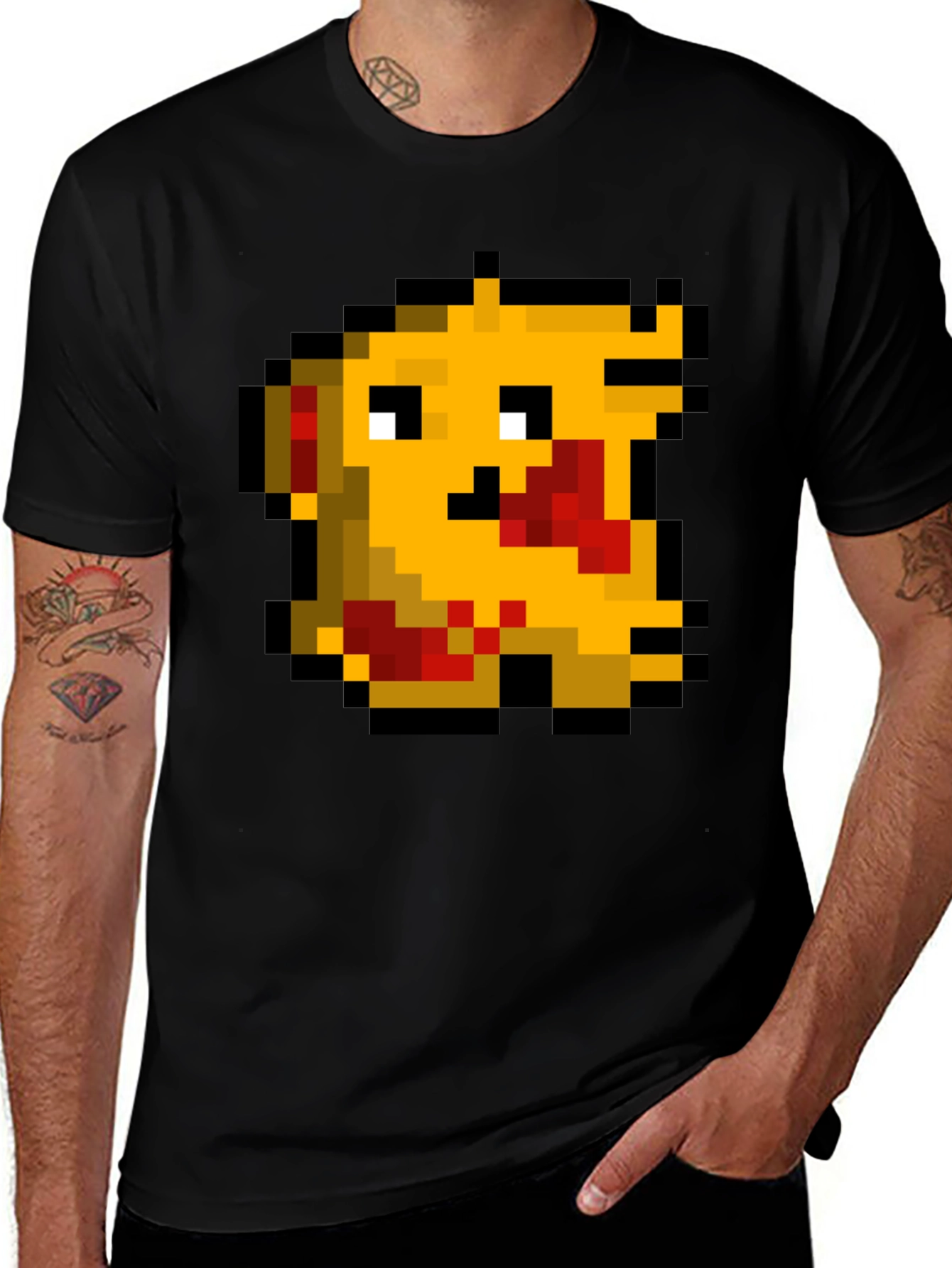 Pixel Monster Graphic Tee - Black Cotton Casual Shirt