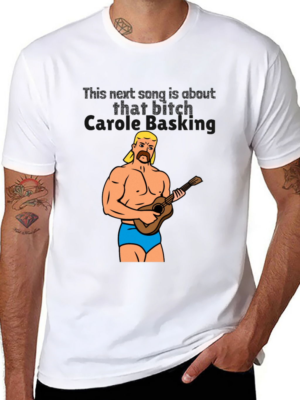 Funny Graphic Tee: Muscular Man & Ukulele