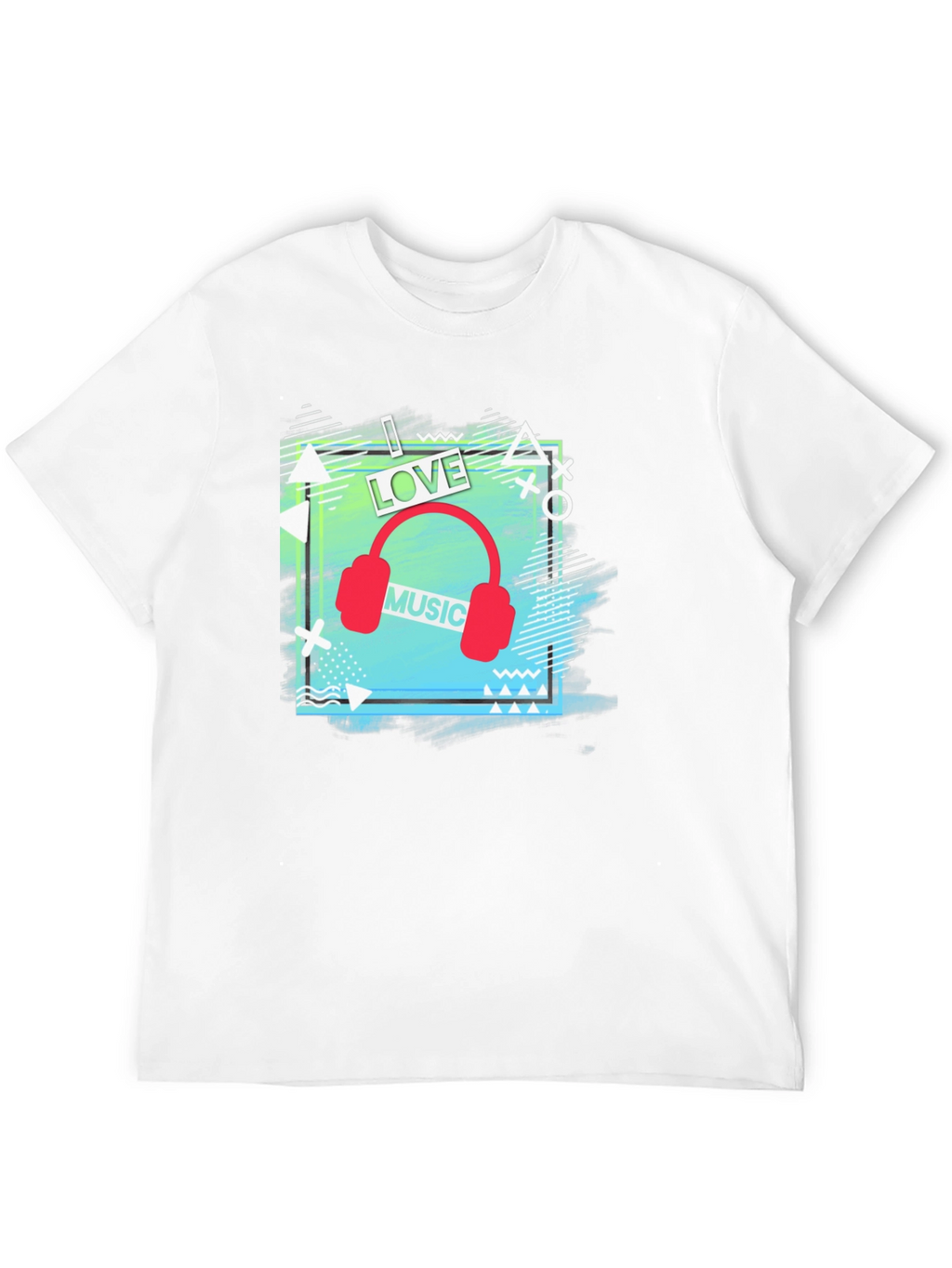 I Love Music Mens Black Graphic T-Shirt