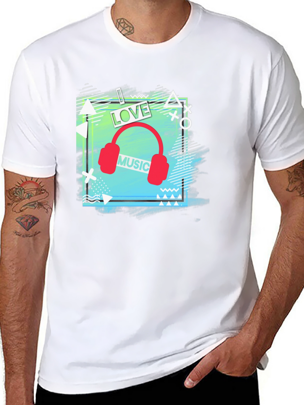 I Love Music Mens Black Graphic T-Shirt