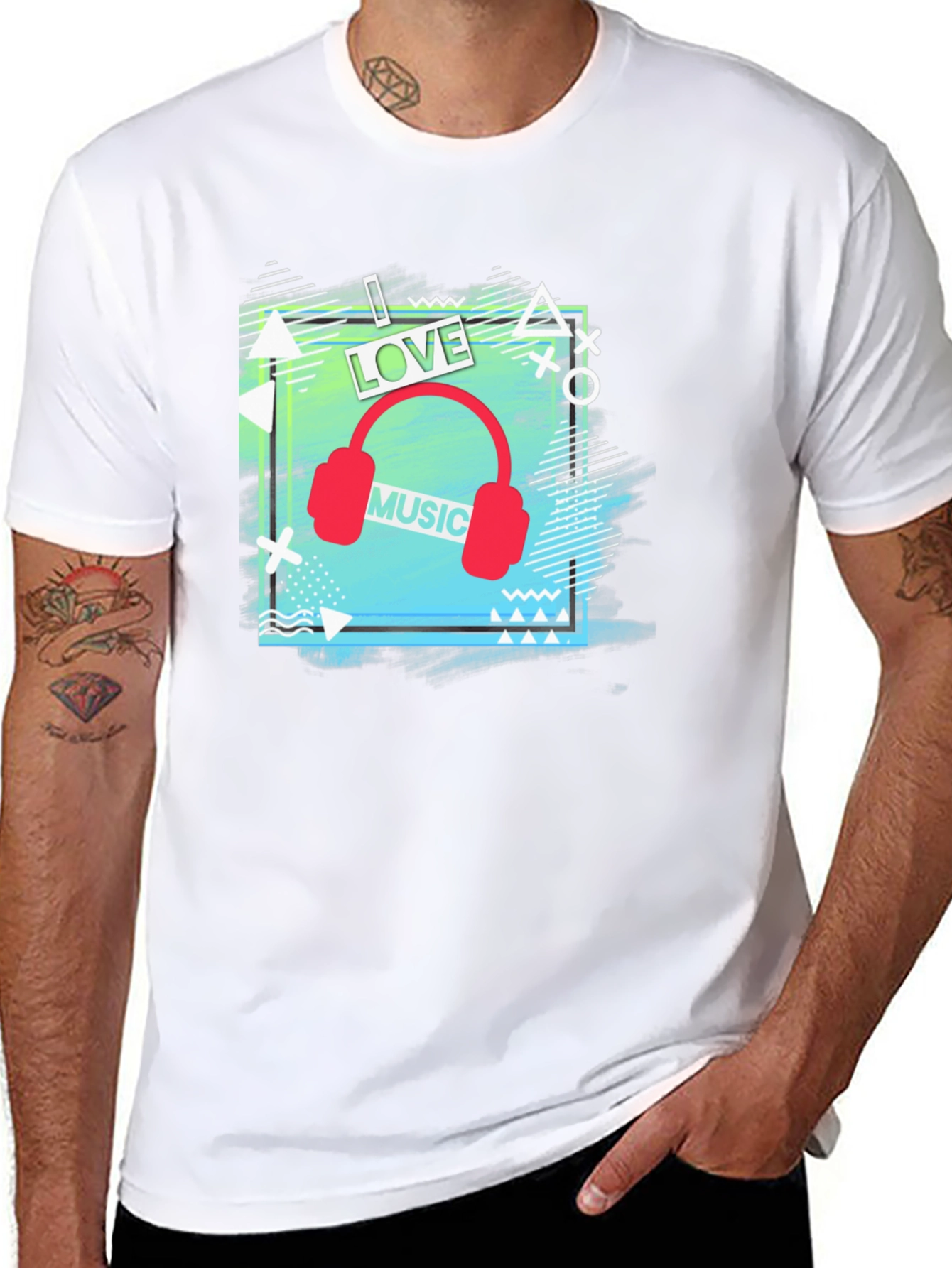 I Love Music Mens Black Graphic T-Shirt