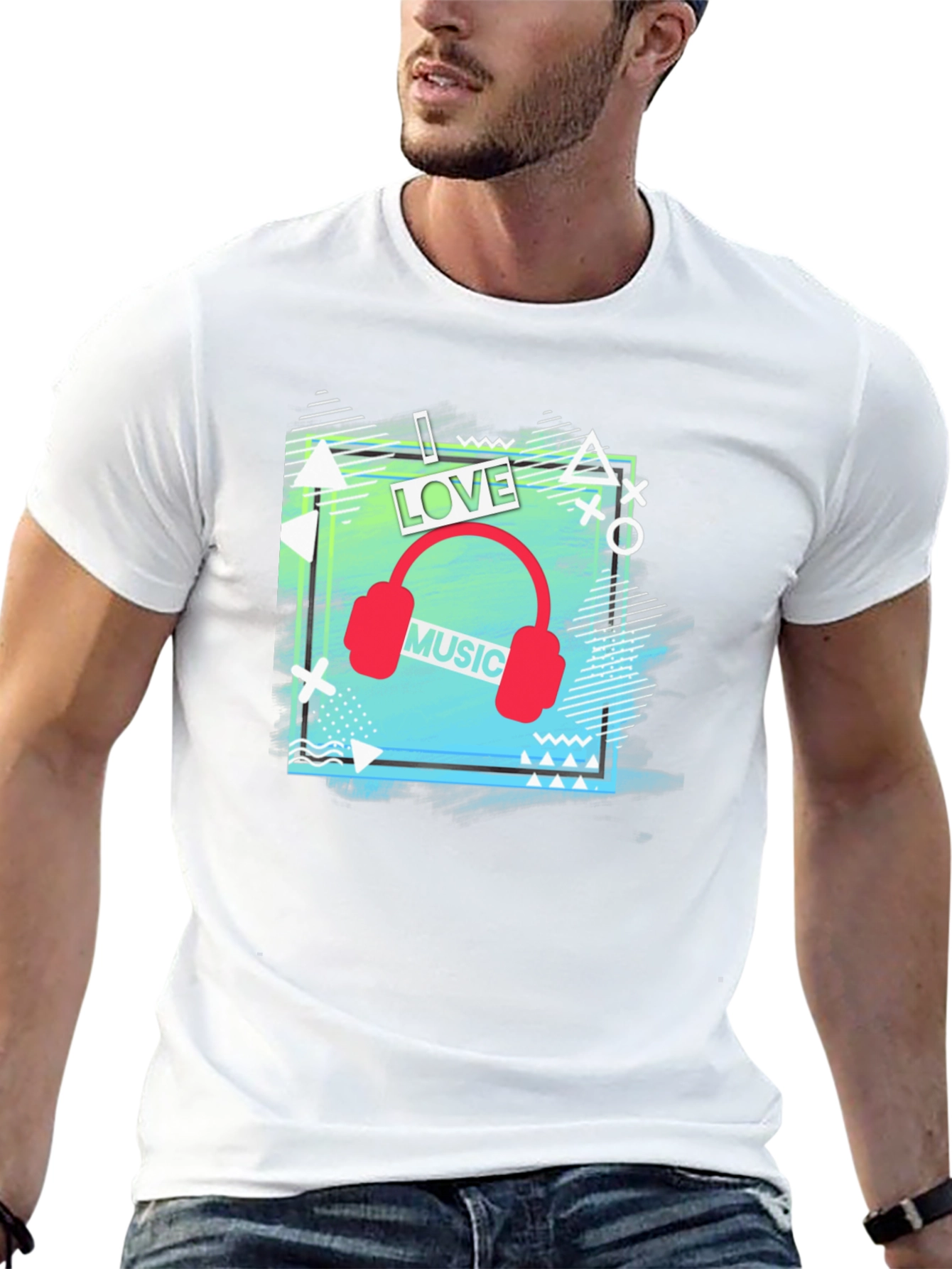I Love Music Mens Black Graphic T-Shirt