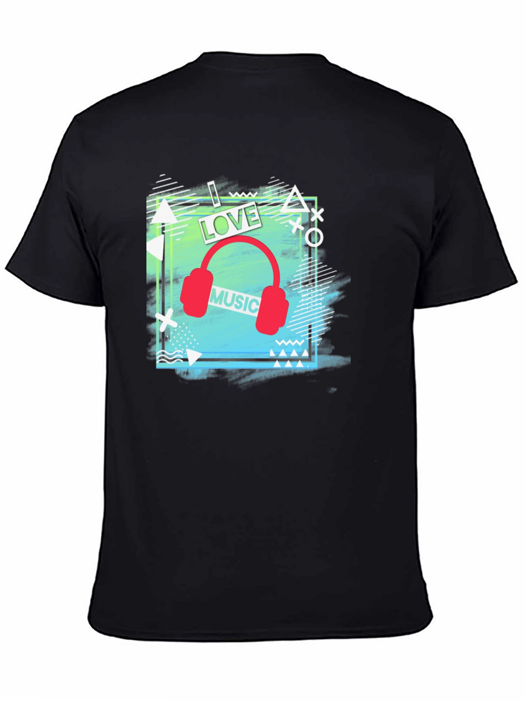 I Love Music Mens Black Graphic T-Shirt