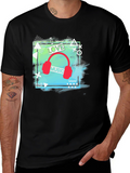 I Love Music Mens Black Graphic T-Shirt