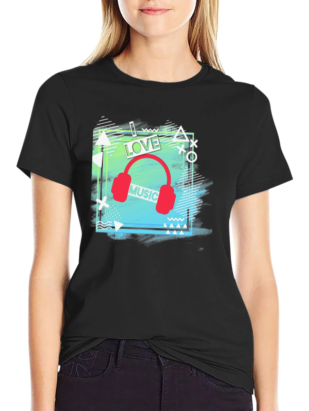 I Love Music Mens Black Graphic T-Shirt