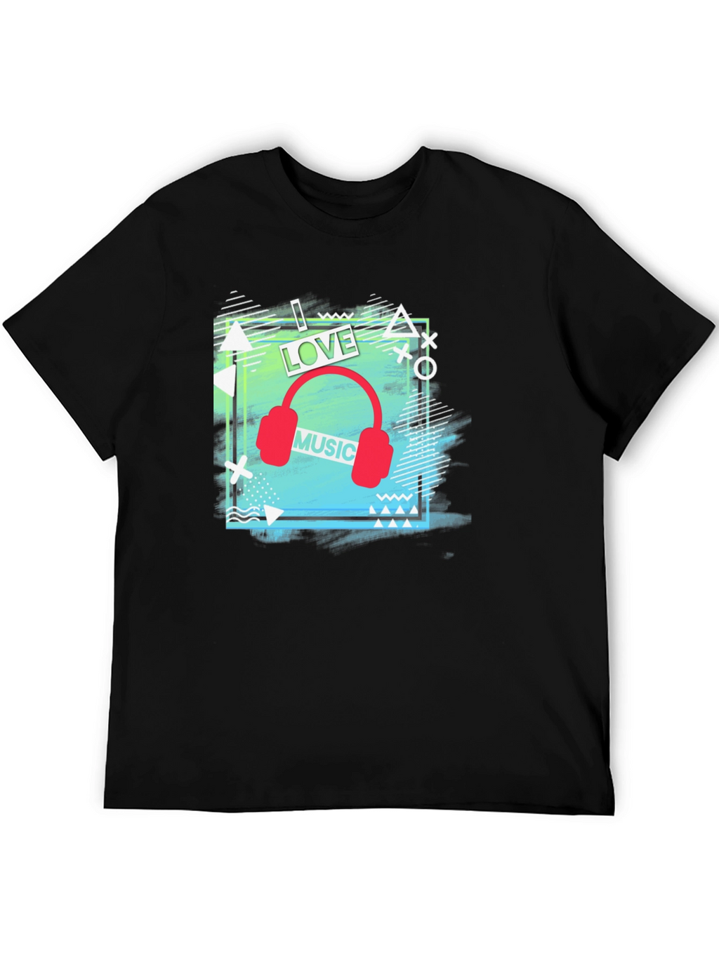 I Love Music Mens Black Graphic T-Shirt
