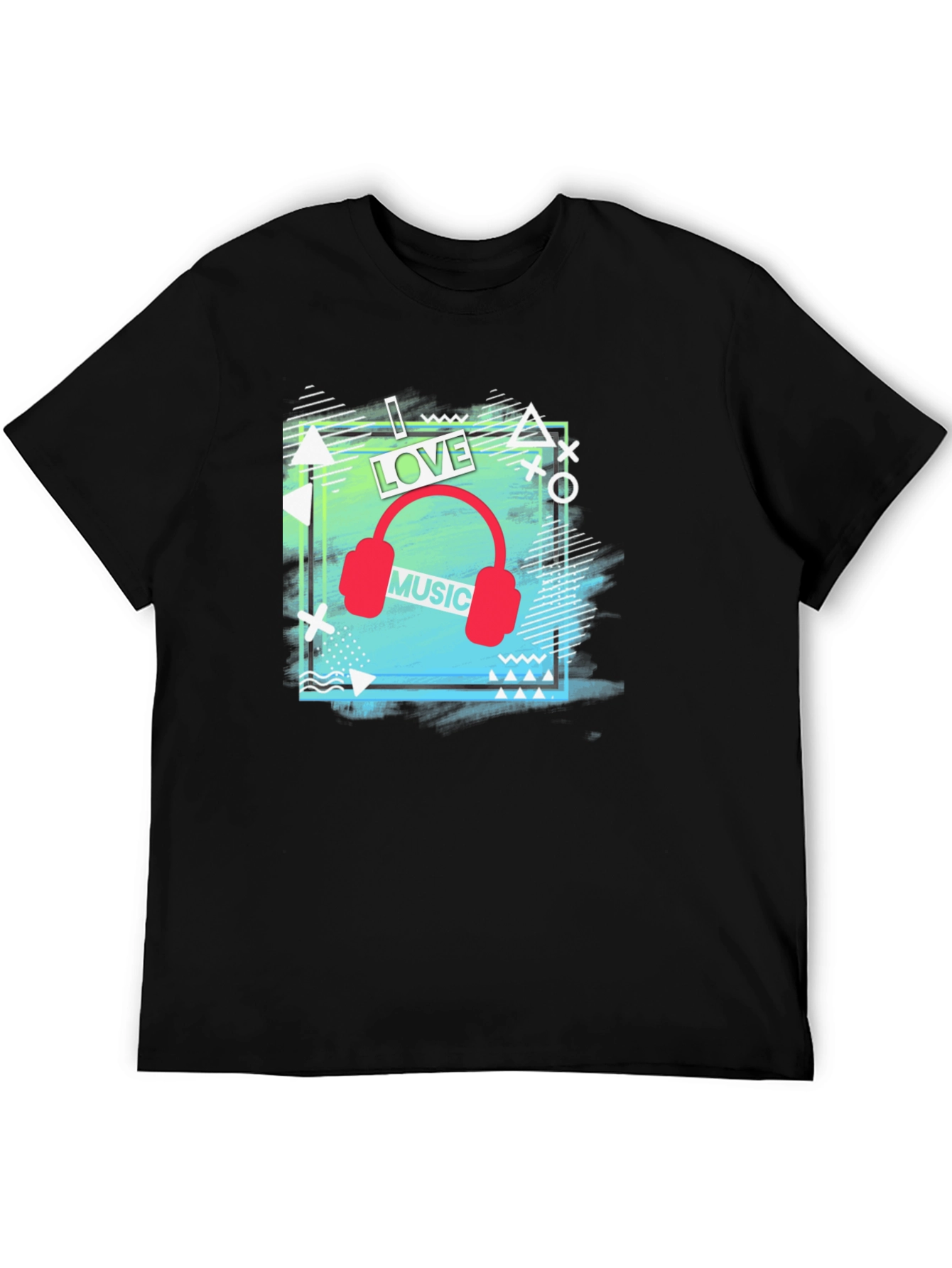 I Love Music Mens Black Graphic T-Shirt