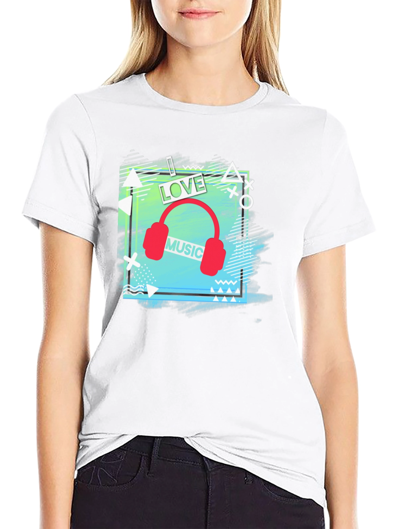 I Love Music Mens Black Graphic T-Shirt