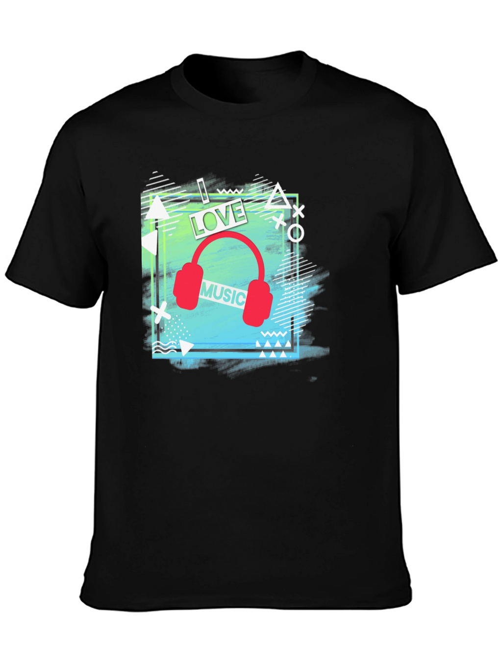 I Love Music Mens Black Graphic T-Shirt