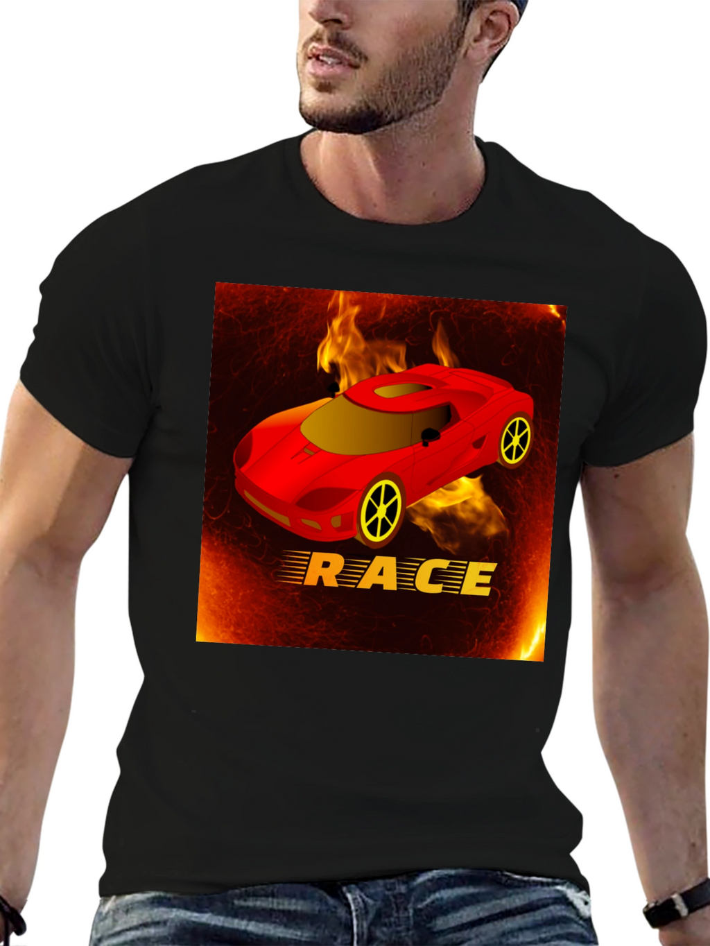 Race Car T-Shirt - Fiery Design