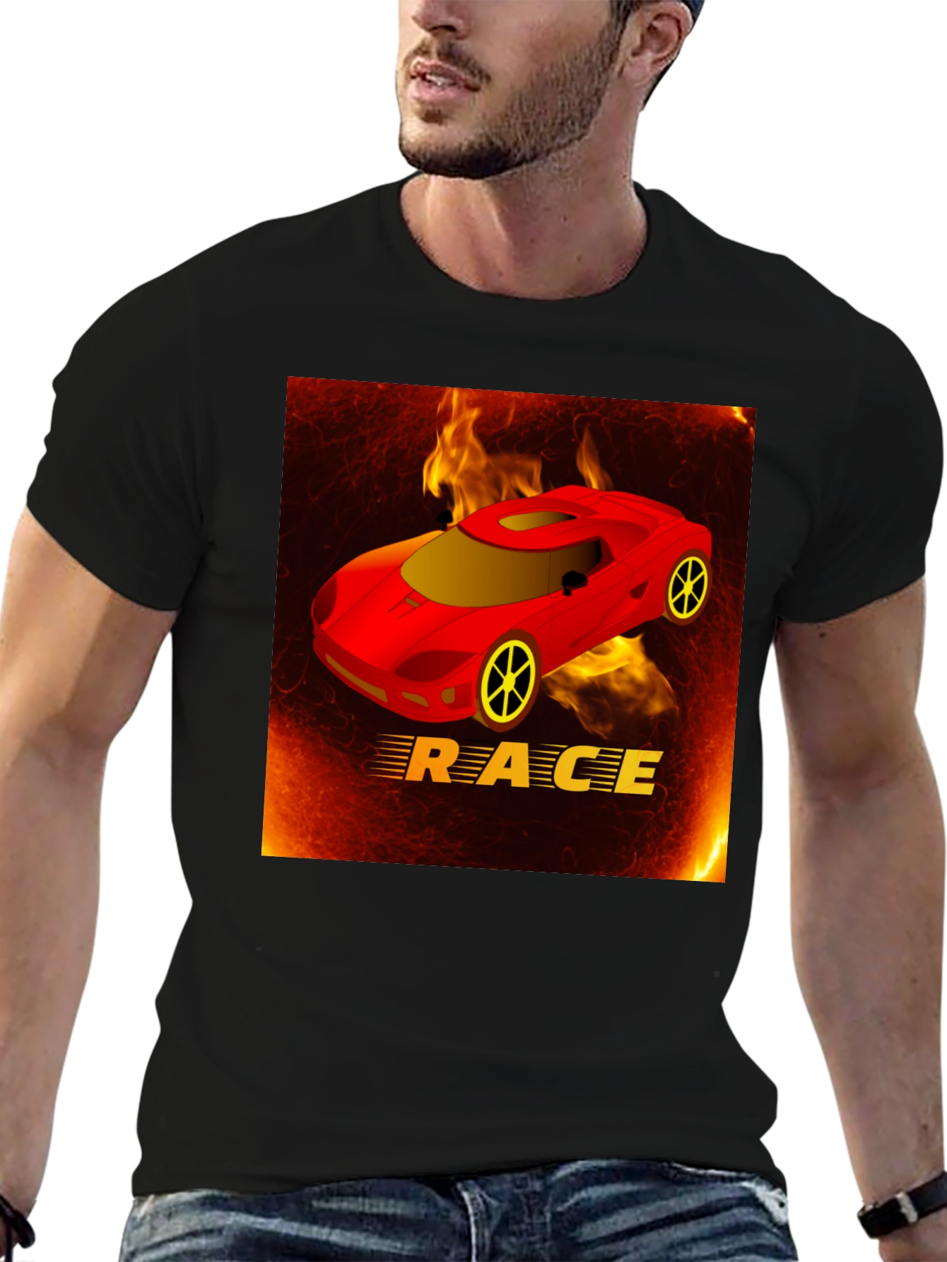Race Car T-Shirt - Fiery Design